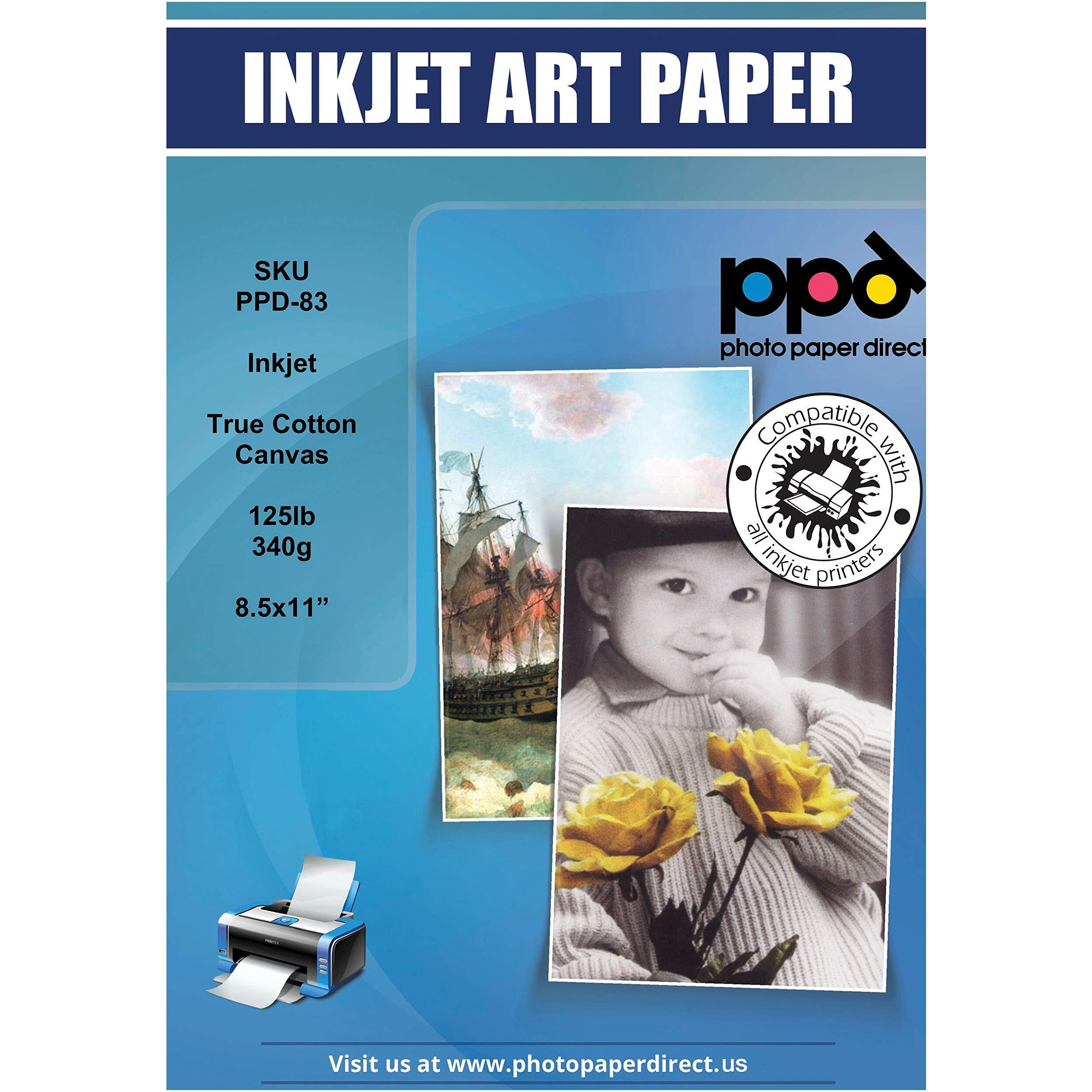Ppd Inkjet Canvas 100% Real Printable Cotton Ltr 8.5 X 11"" 125Lbs. 340Gsm 17Mil X 10 Sheets (Ppd083-10)