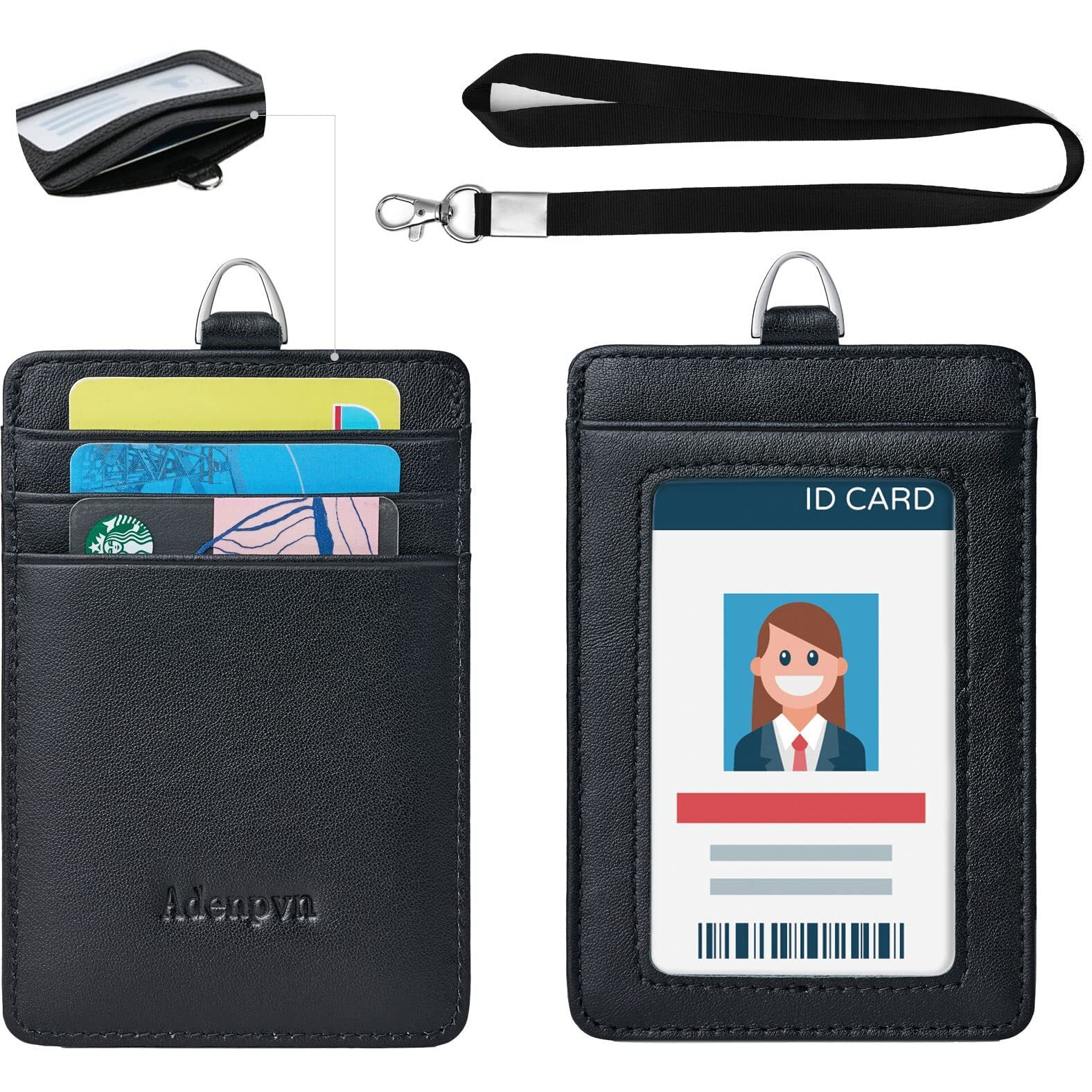 Genuine Leather Id Badge Holder With Lanyard Soft Leather Id Card Holder Up To 20 Colors And Leather Grains To Choose Frommultiple Card Slots Vertical Work Name Badge Case