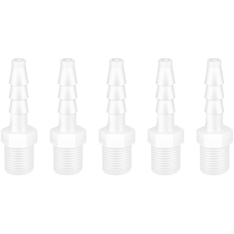 Quickun Plastic Hose Barb Fitting  3/16"" Barb To 1/8"" Male Thread White Adapter Union Fitting (Pack Of 5)