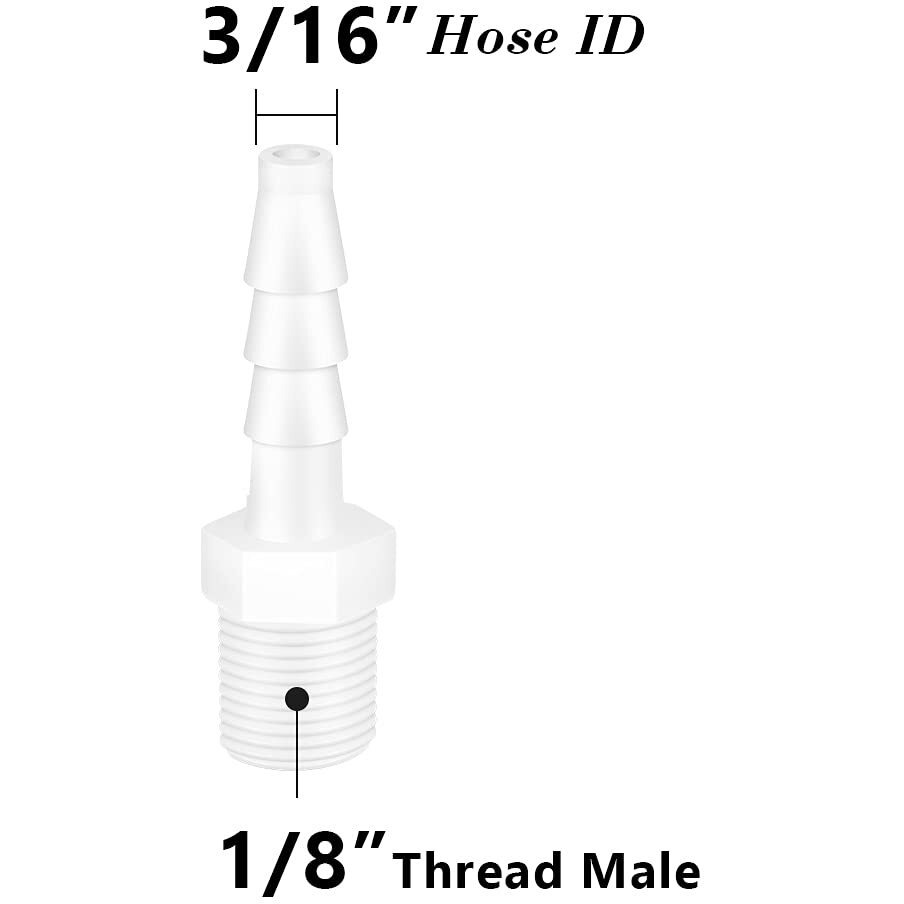 Quickun Plastic Hose Barb Fitting  3/16"" Barb To 1/8"" Male Thread White Adapter Union Fitting (Pack Of 5)