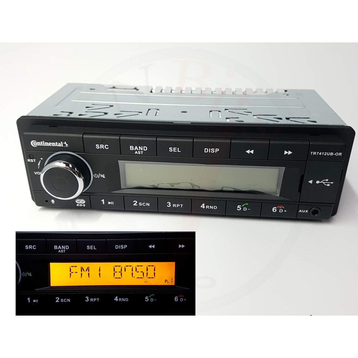 Vdo Continental Tr7412Ub-Or European Style 12V Radio Orange Display Bluetooth