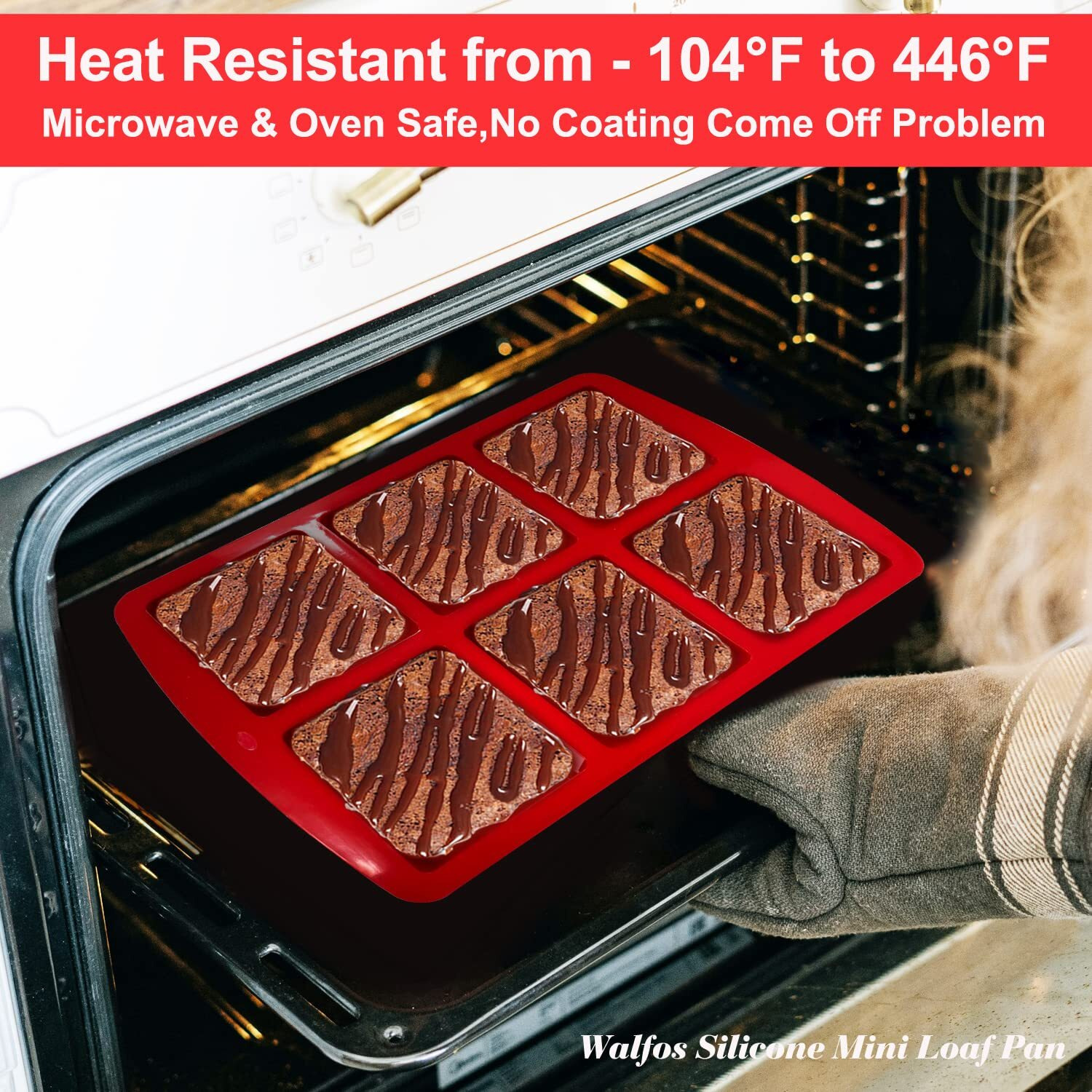 Walfos Mini Silicone Brownie Pan - 3 Piece 6-Cavity Non-Stick Square Baking Pan  Perfect For Mini Brownies  Cornbread  Muffin And Cakes  Bpa Free And Dishwasher Safe