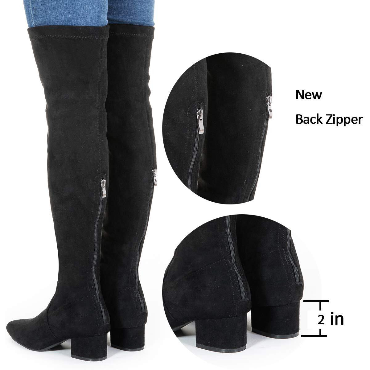Mtzyoa Thigh High Block Heel Boot Women Pointed Toe Stretch Over The Knee Boots Low Heel Otk Boots For Women (8 B(M) Us  Black 2 In)