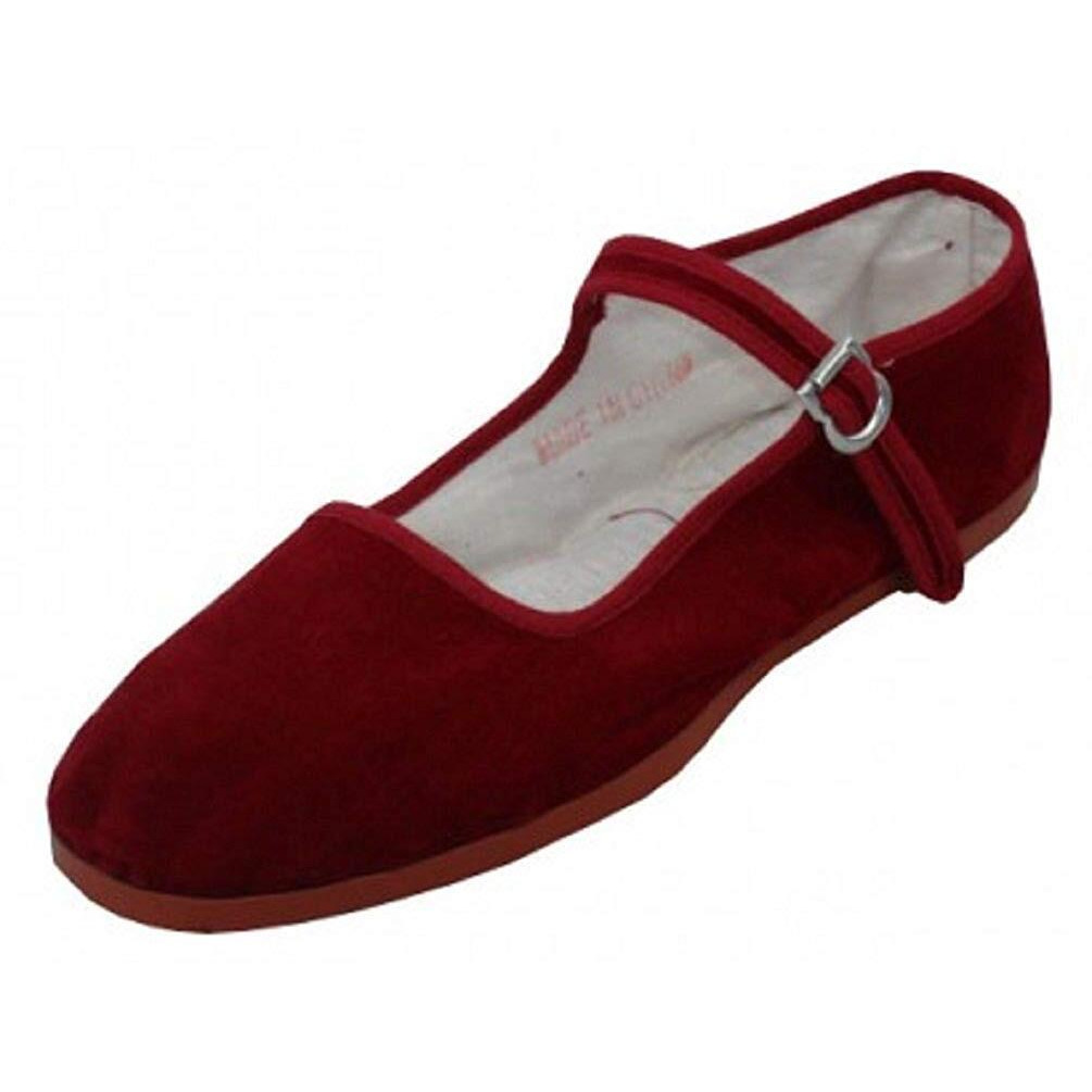 Shoes 18 Womens Cotton China Doll Mary Jane Shoes Ballerina Ballet Flats Shoes (5  Burgundy 118)