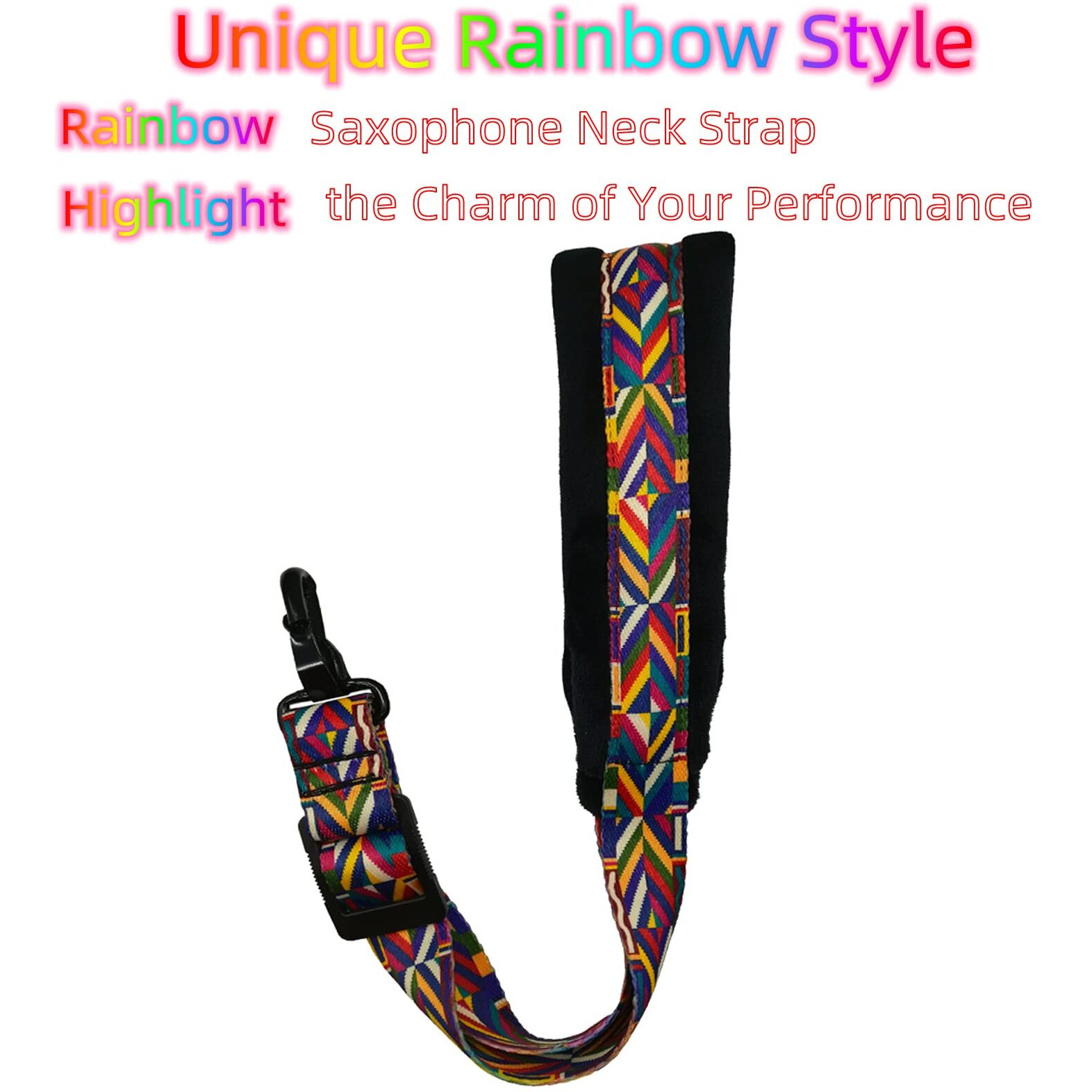 Xinlinke Saxophone Neck Strap Soft Padded Rainbow Braided Pattern For Alto Baritone Soprano Sax