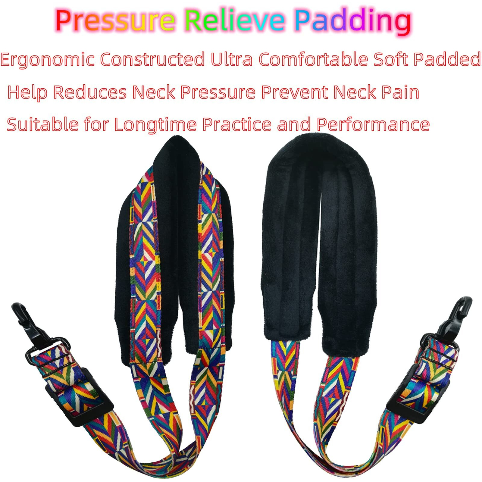 Xinlinke Saxophone Neck Strap Soft Padded Rainbow Braided Pattern For Alto Baritone Soprano Sax