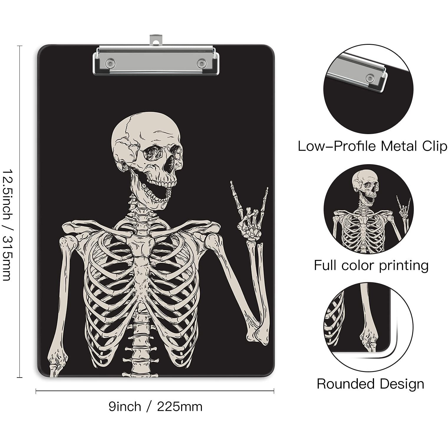 Zaxmey Plastic A4 Clipboards  Cute Clip Board Stardard Letter Size 9 X 12.5 In  Office Decorative For Students Women Men And Kids  Skeleton