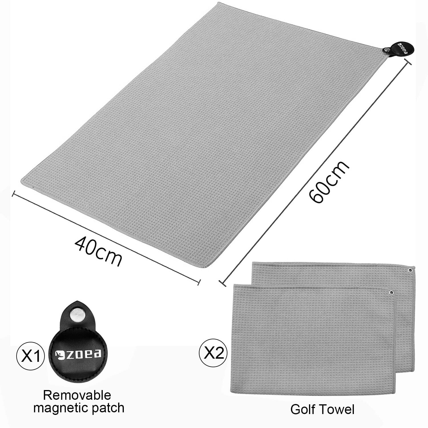 Zoea Magnetic Towel  Magnetic Clip For Golf Towel  Microfiber Fabric Waffle Pattern Towels Industrial Strength Magnet For Strong Hold To Golf Carts Or Clubs (2  Grey)
