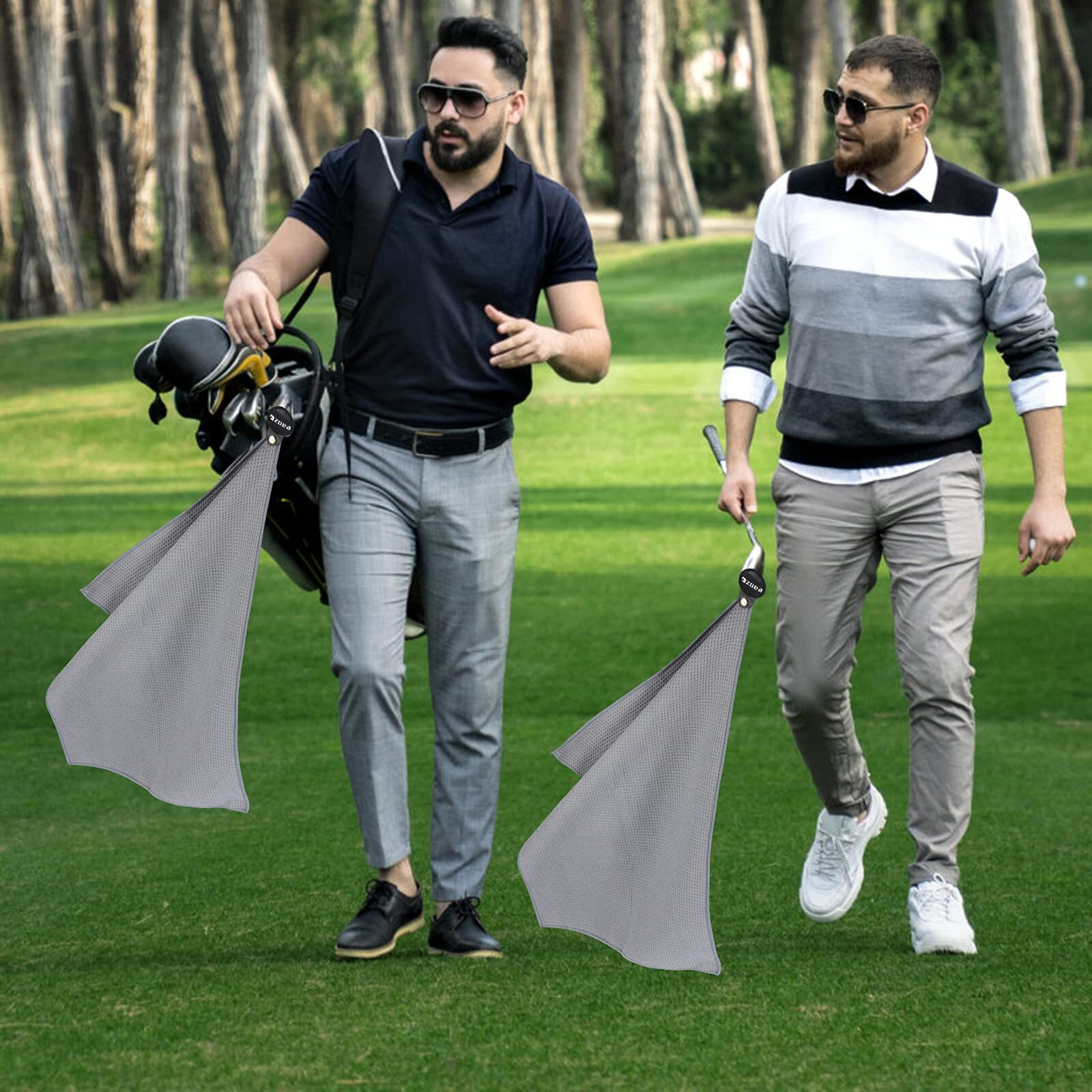 Zoea Magnetic Towel  Magnetic Clip For Golf Towel  Microfiber Fabric Waffle Pattern Towels Industrial Strength Magnet For Strong Hold To Golf Carts Or Clubs (2  Grey)