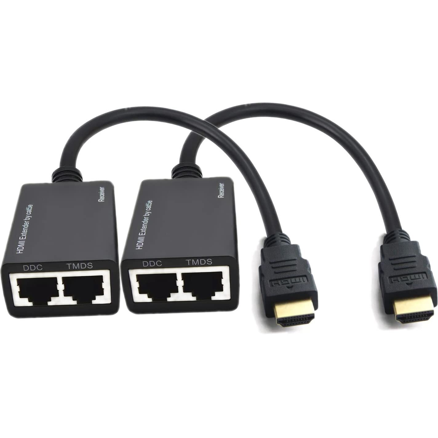 Hdmi Extender Over Cat5E/6  Rj45 Ethernet Splitter To Hdmi 2 Ports Network Adapter 2 Pack  Support 1080P Up To 30M/98Ft Video And Audio For Hdtv Hdpc Ps4 Stb