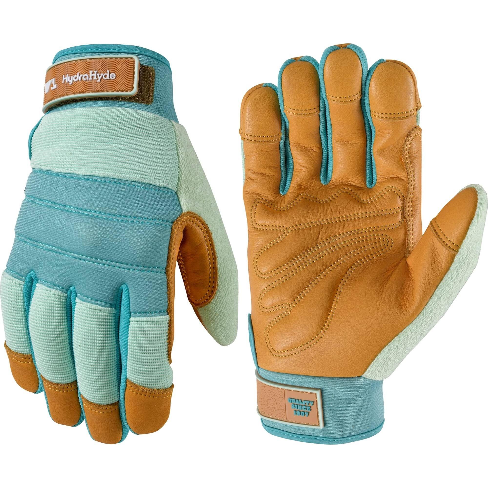 Women's Hydrahyde Water-Resistant Leather Palm Hybrid Work Gardening Gloves Blue Large (Wells Lamont 3250)