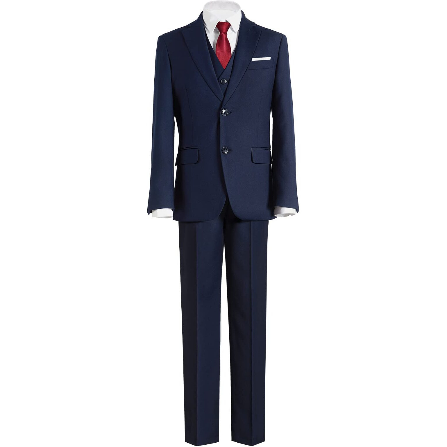 Plavict Boys' Suits Slim Fit 5 Piece  Adjustable Waist  Boys Formal Set Darkblue