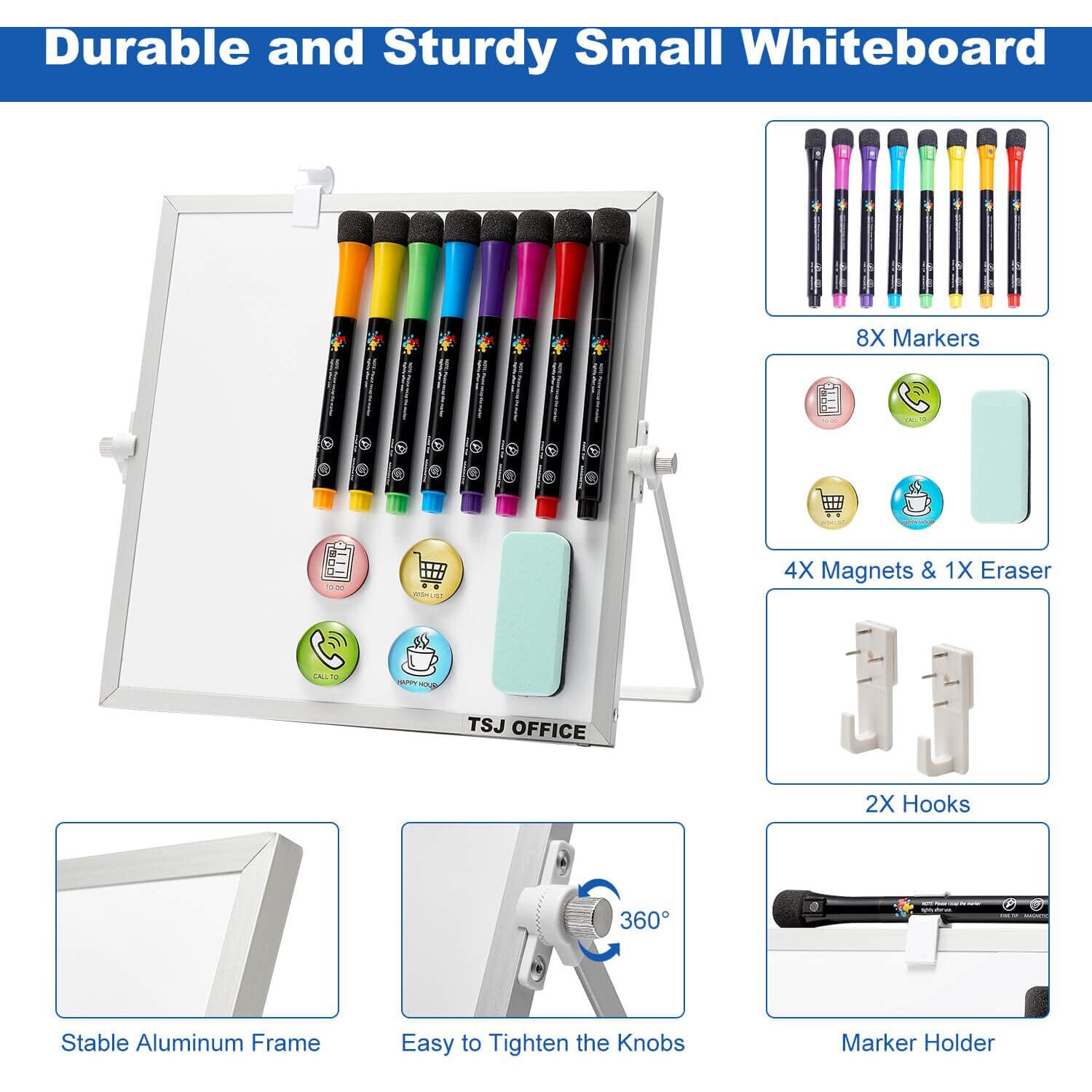 Small Magnetic Dry-Erase White Board - 10 X 10 Inches Mini Easel Whiteboard 360 Degrees Revolving Double Sided Stand For Office  Home  School