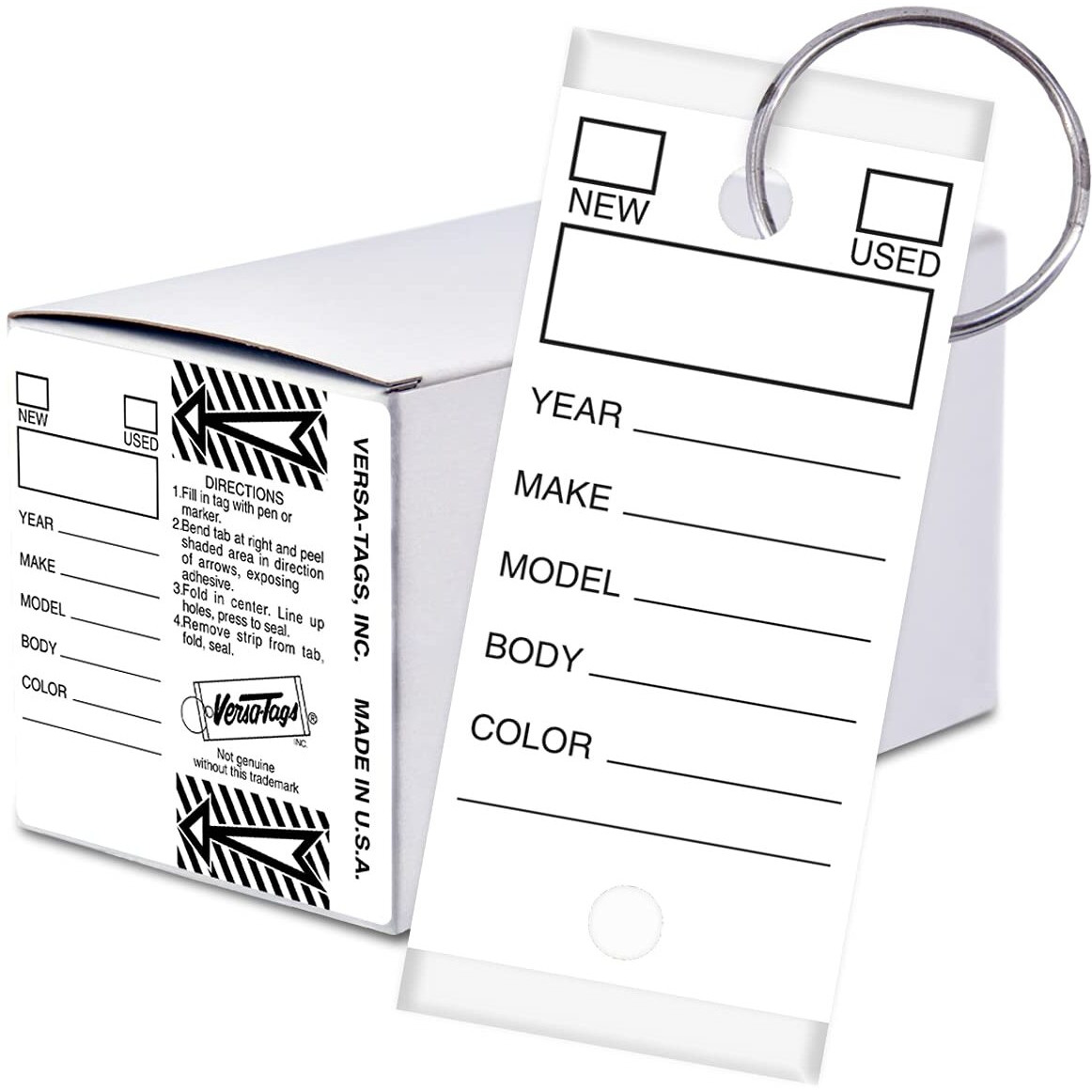 Versa-Tags 1000 Key Tags  Self Protecting Poly  1.25''X3''  Highly Resistant To Abrasion  1000 Key Tag Pack  1000 Chrome Plated Key Tag Rings Included Color White