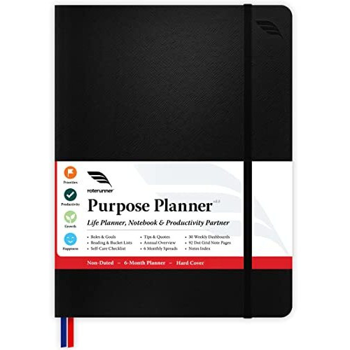 Purpose Planner Undated Monthly Weekly Daily Productivity Journal 2023 Optimized Life  Goal Setting & Business Tool For Professionals  Moms  Academic Student - Leather Day Organizer Notebook (Black Hardcover)
