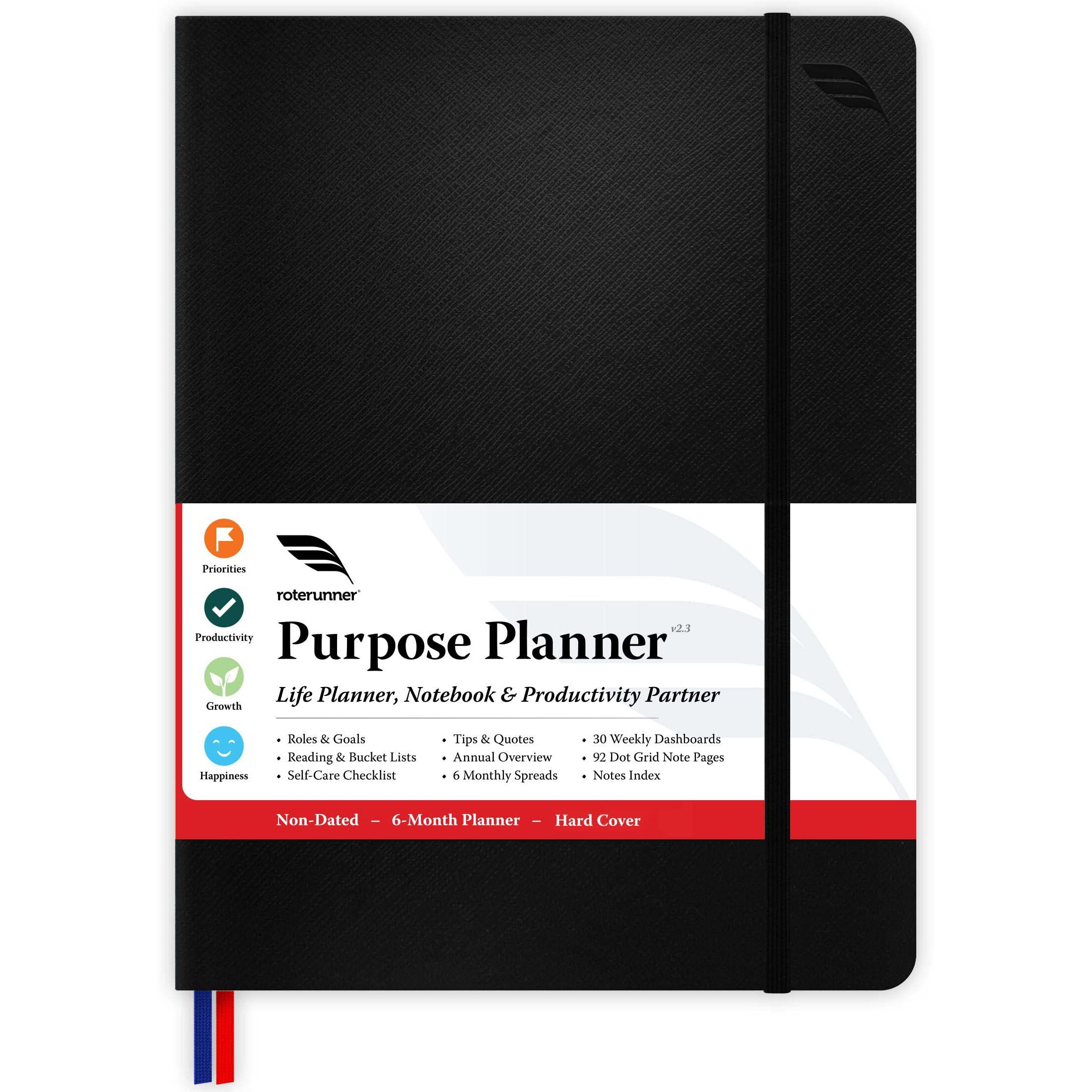 Purpose Planner Undated Monthly Weekly Daily Productivity Journal 2023 Optimized Life  Goal Setting & Business Tool For Professionals  Moms  Academic Student - Leather Day Organizer Notebook (Black Hardcover)