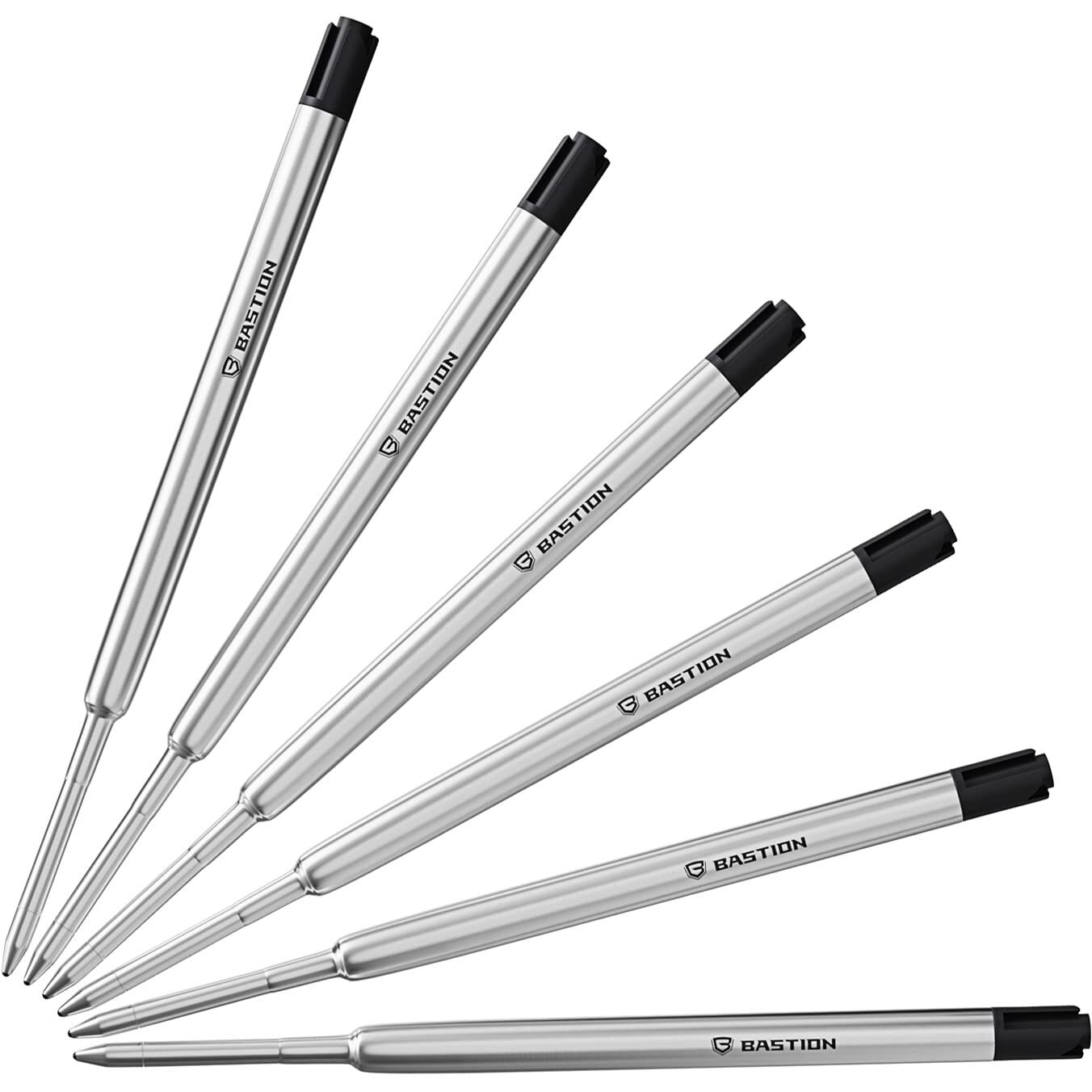Bastion Pen Refill Ballpoint Black (6X) | Replacement For All Bastion Bolt Action Pens | Standard Pen Ink Refills Cartridge (Black 6 Pc)