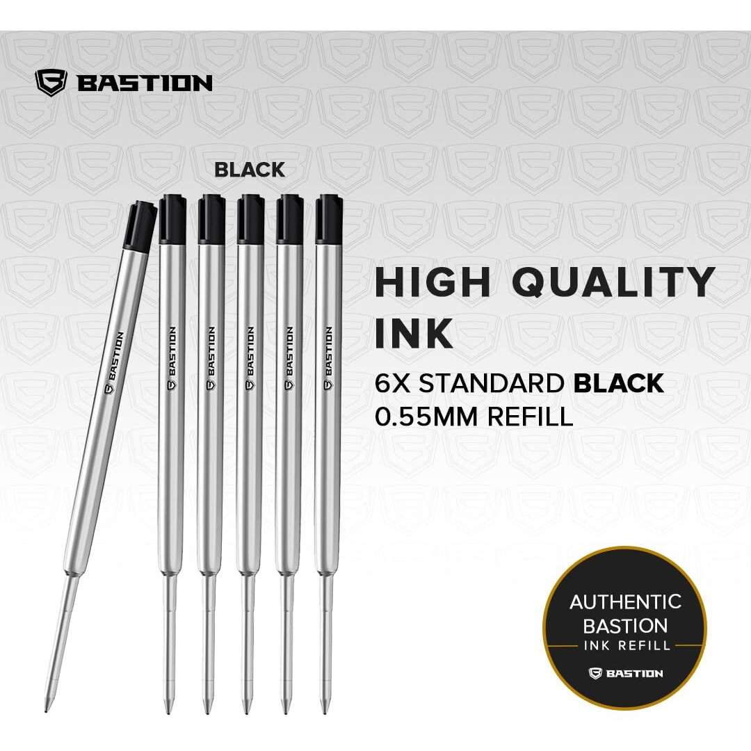 Bastion Pen Refill Ballpoint Black (6X) | Replacement For All Bastion Bolt Action Pens | Standard Pen Ink Refills Cartridge (Black 6 Pc)