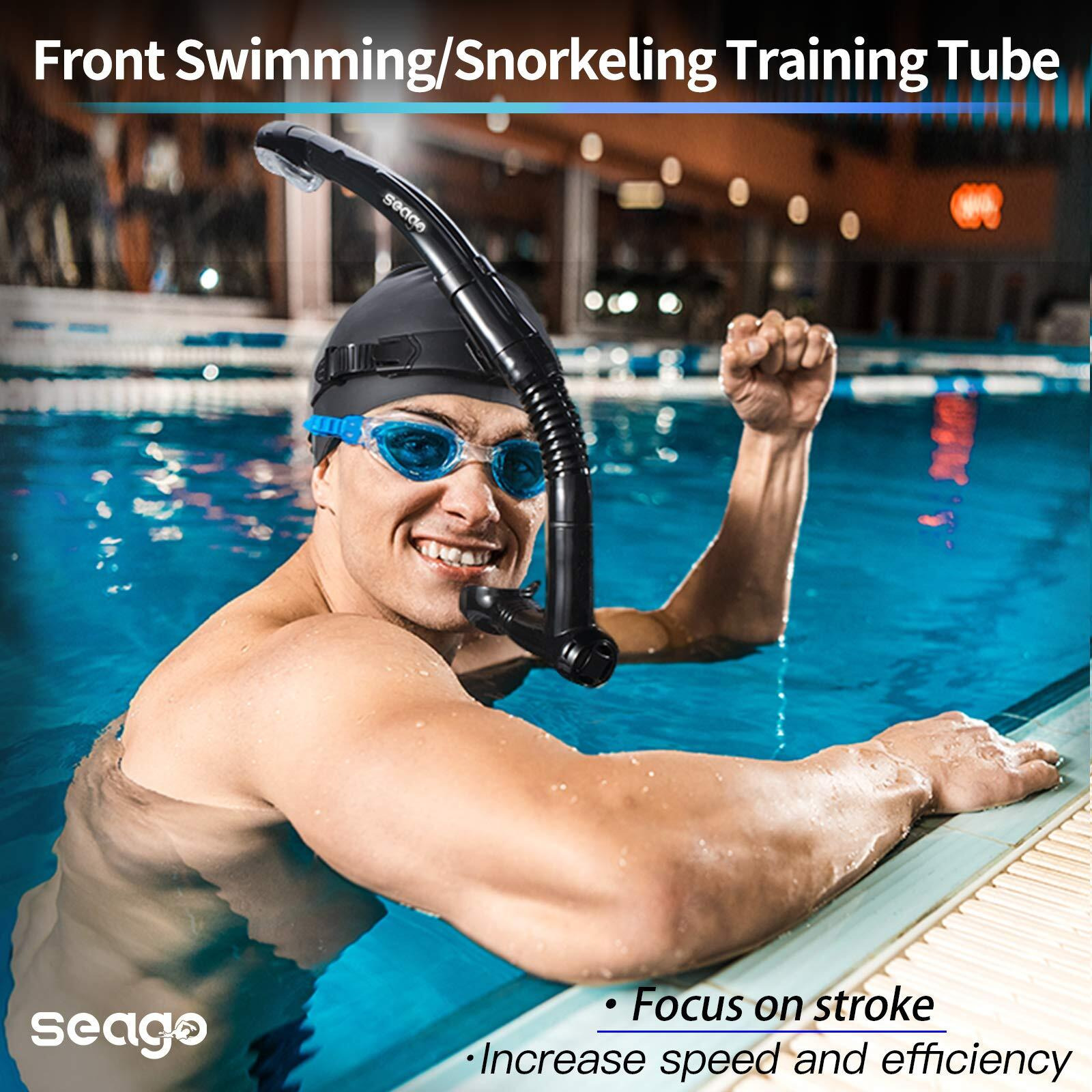 Seago Swim Snorkel For Lap Swimming  Dry Top Front Swimmer Snorkel For Adult Youth  Snorkel Gear Swimming Training Equipment In Pool And Open Water With Comfy Head Pads Food-Grade Silicone Mouthpiece