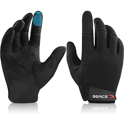 Beace Full Finger Weight Lifting Gym Gloves With Anti-Slip Leather Palm For Workout Exercise Training Fitness And Bodybuilding For Men & Women