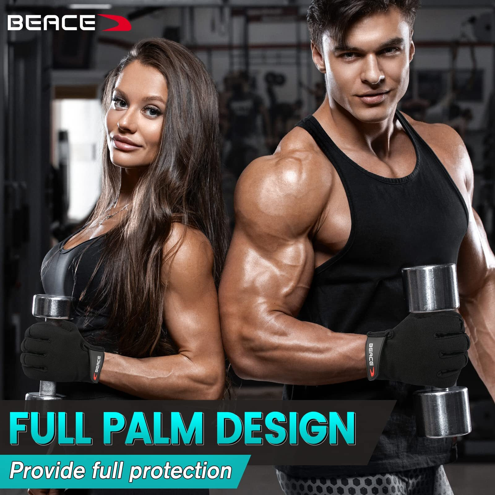 Beace Full Finger Weight Lifting Gym Gloves With Anti-Slip Leather Palm For Workout Exercise Training Fitness And Bodybuilding For Men & Women
