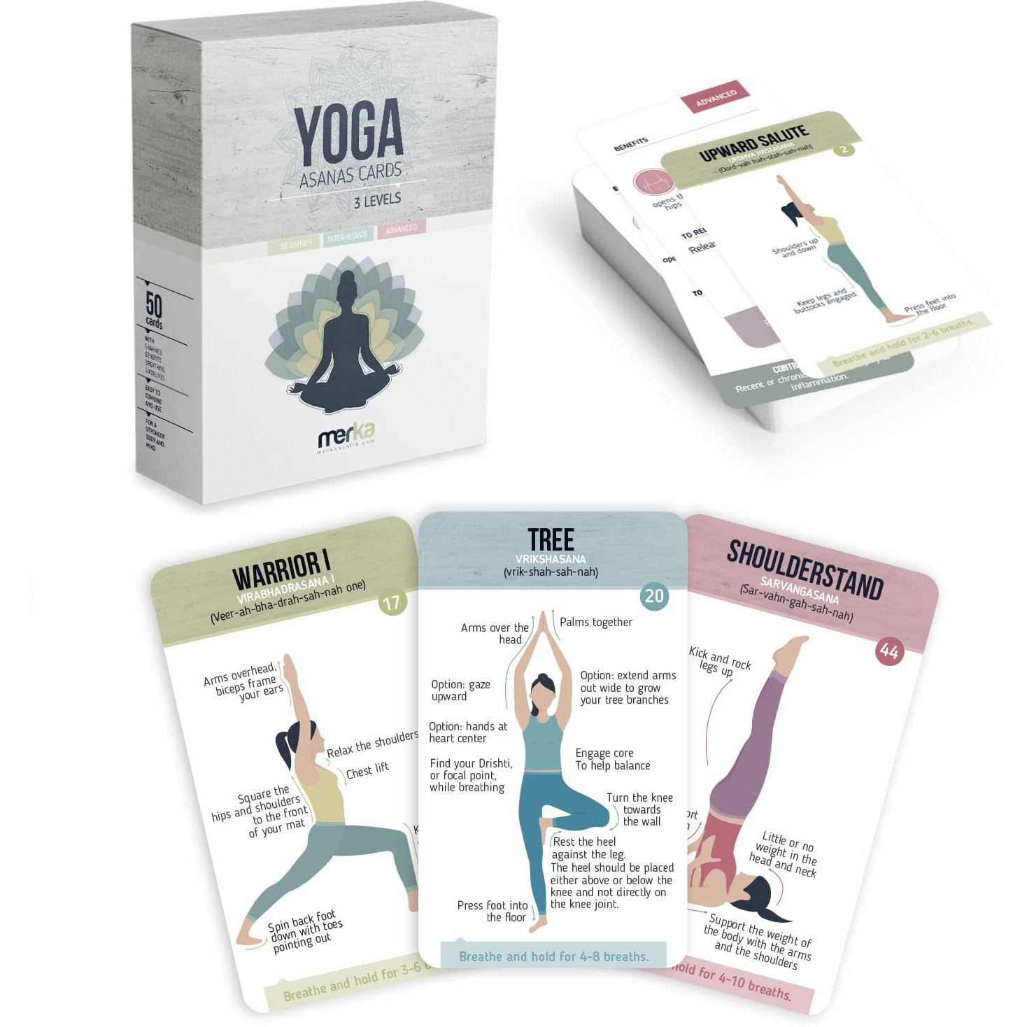 Merka Yoga Pose Flashcards Your Ultimate Yoga Accessories For Beginners To Masters  Deck Of 50 Yoga Cards For Men  Women  And Children Comprehensive Guide To Fundamental Poses And Sequences In Yoga