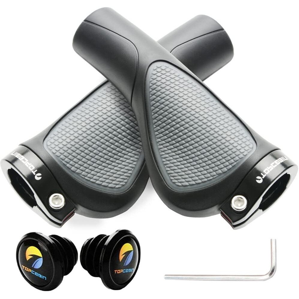 Topcabin Bike Grips Ergonomic Design Bicycle Grips Widen Holding Rubber Bike Handlebar Grips With Aluminum Lockgrips For Bike Mountain Road Mtb (Style 04)
