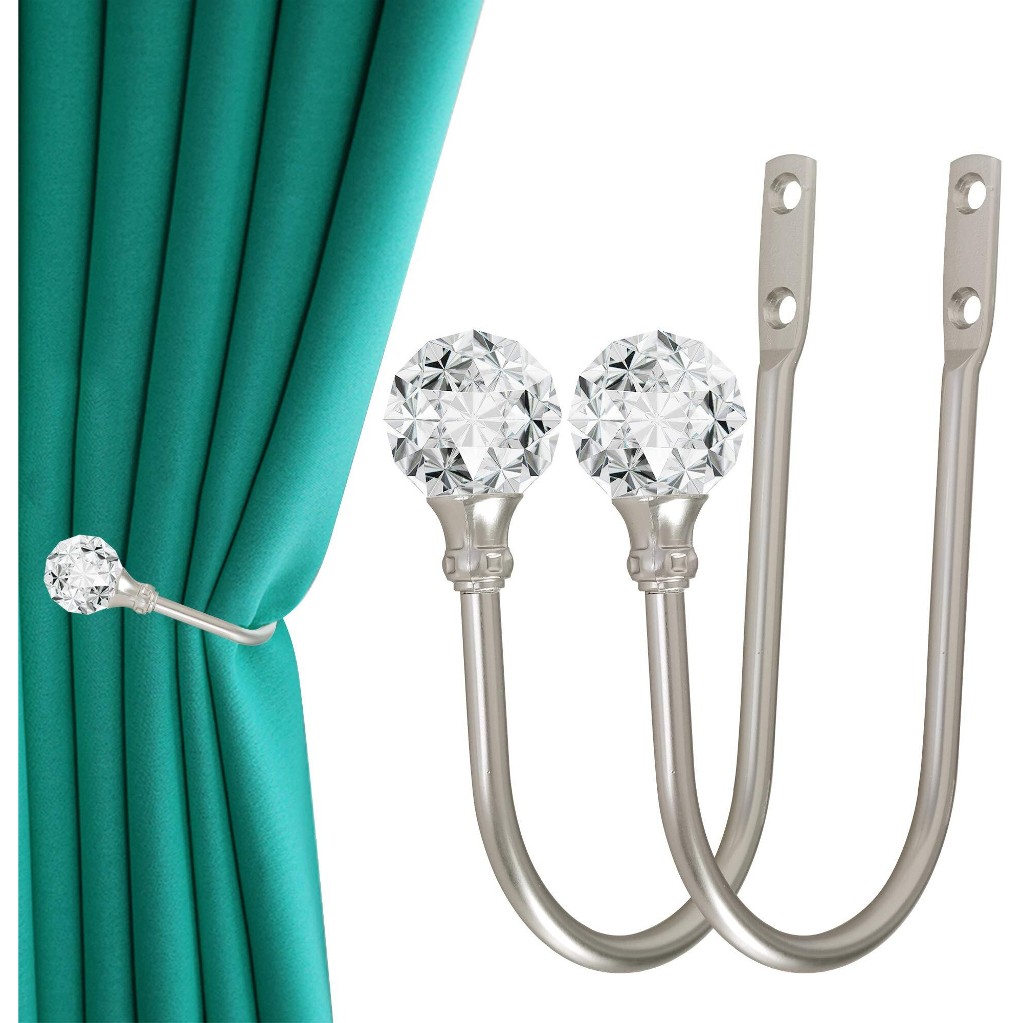 Curtain Holdback  2Pcs Wall Mounted Drapery Tiebacks With Clear Crystal Ball  Heavy Duty Metal Decorative Window Drapery Curtain Holder Curtain Hooks With Screws  Sliver