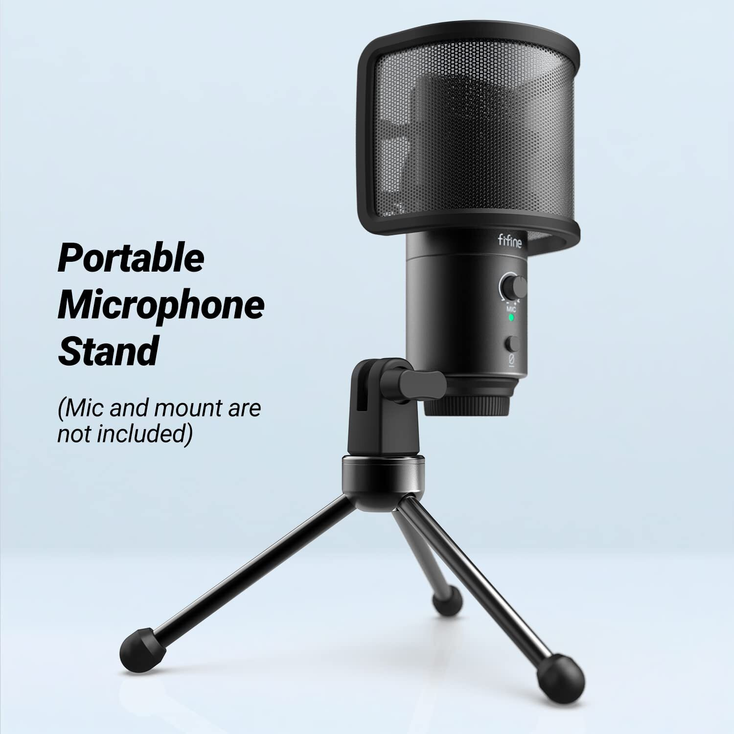 Fifine Tripod Stand For Desktop Microphone With Non-Slip Rubber Feet  Durable Metal Construction  Foldable Desk Mic Stand For Gaming  Podcasting  Meetings  Chatting