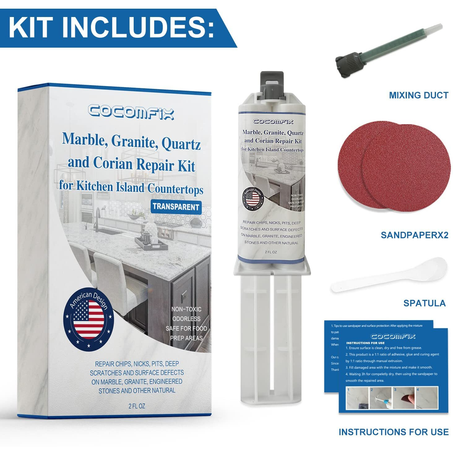 Quartz Countertop Chip Repair Kit. Marble And Granite Repair Kit.(Transparent) - Quickly Repair Countertop Chips And Cracks & Scratches. For Quartz  Granite  Marble And Other Natural Stone Surfaces.