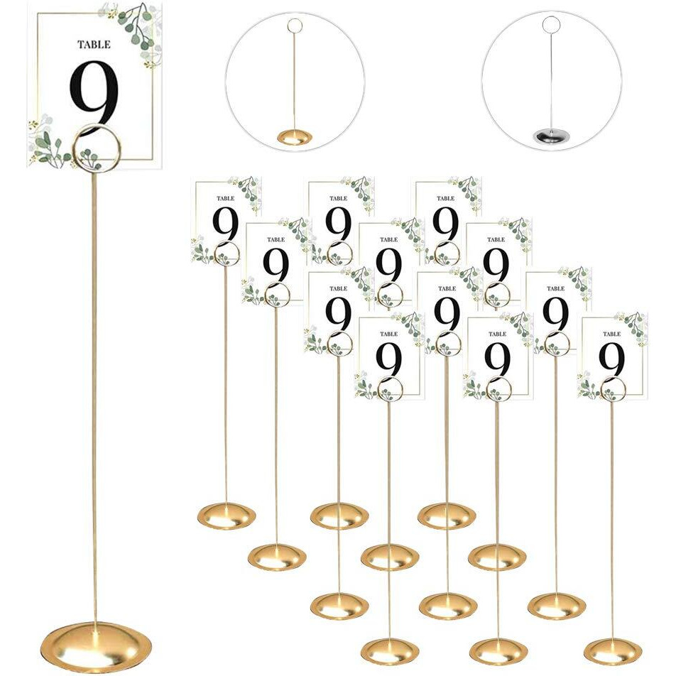 Hohiya 12 Pcs Table Number Holders 12 Inch Place Card Holder Stands Brass Gold Tall For Photos Food Signs Memo Notes Weddings Restaurants Birthdays Party