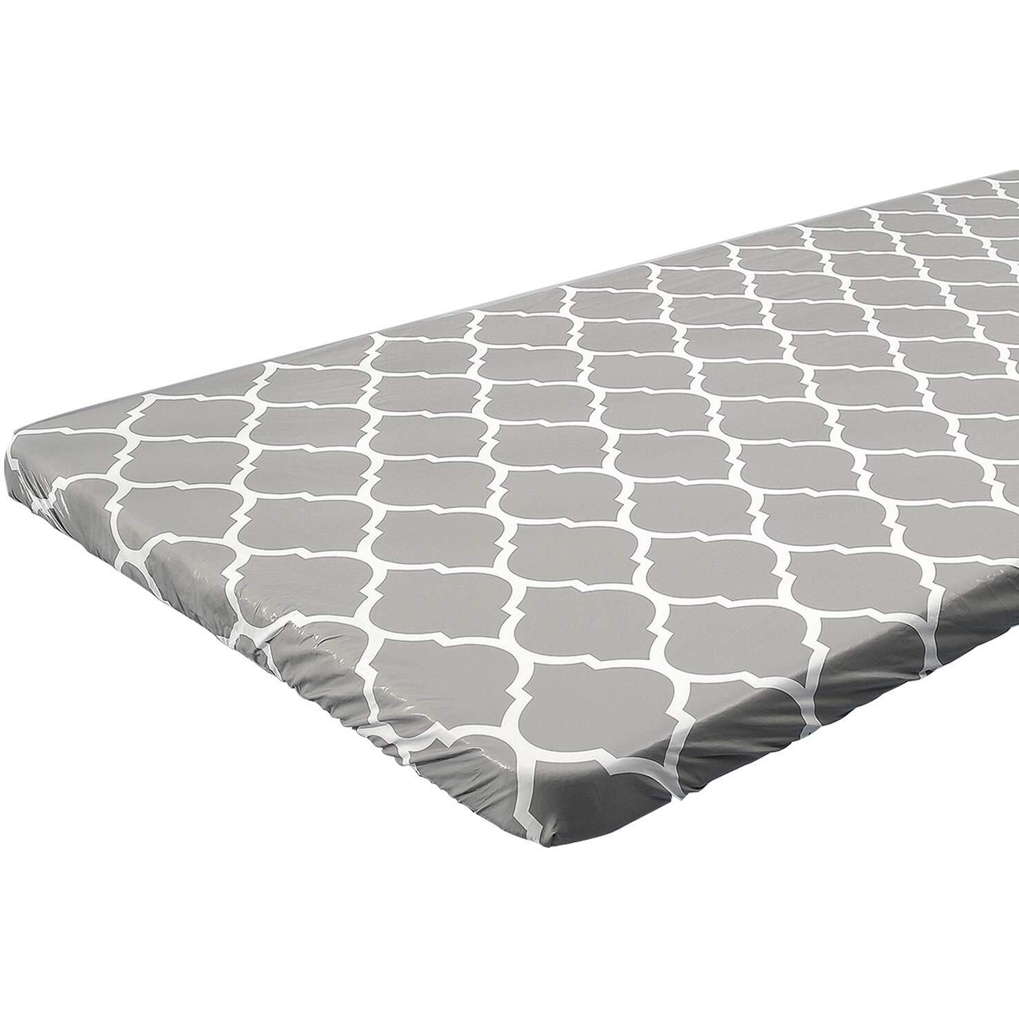 Vinyl Fitted Tablecloth For 6 Ft Rectangle Table  Gray Moroccan Design  Waterproof Elastic Table Cover With Flannel Backed Lining  Fits 30"&quotX72"" Folding Table  For Outdoor Picnics/Travel/Holiday/Party