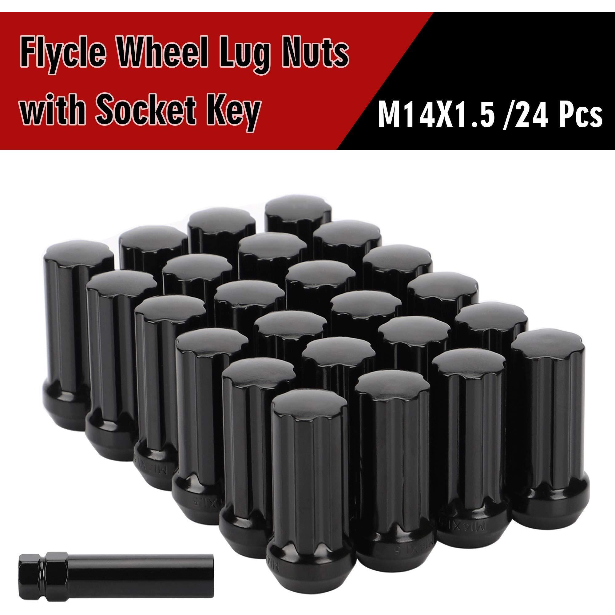 14Mmx1.5 Wheel Lug Nuts  24 Pcs Black M14X1.5 Lug Nut Closed End Long Extended Xl Spline With 1 Socket Key For Chevy Gmc 6 Lug Aftermarket Wheels