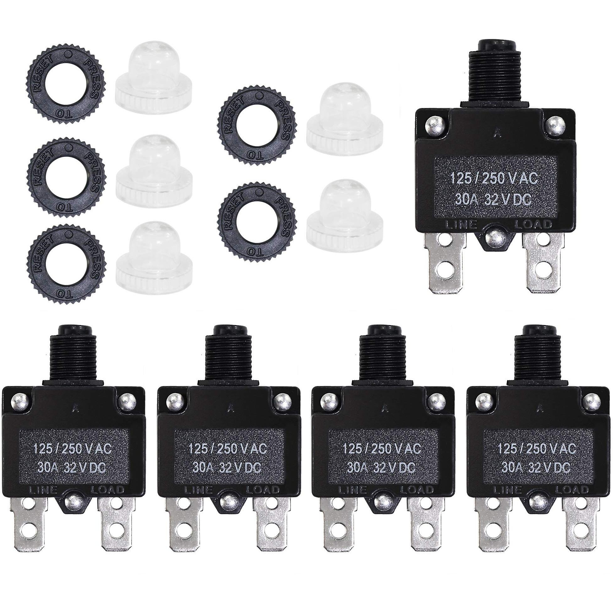 Fuzbaxy 5Pcs 30Amp Circuit Breakers With Manual Reset 32Vdc Ac125-250V With Quick Connect Terminals