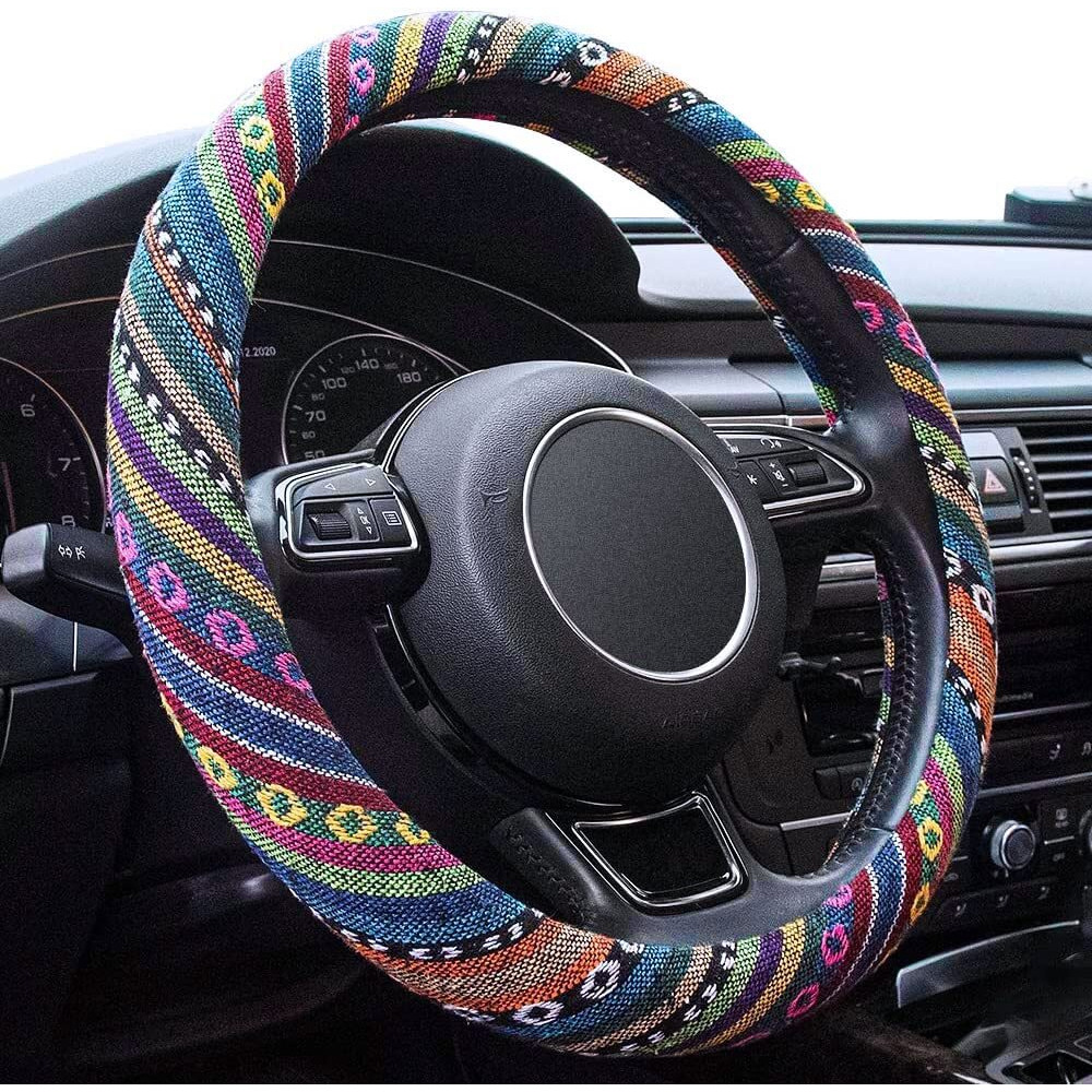 Limsas Boho Car Steering Wheel Cover  Elastic Microfiber Steering Wheel Covers For Women  Universal Fit 15 Inch Car Suv  Hippie Style Protector Cover  Anti-Slip  Breathable  Absorbing Sweat
