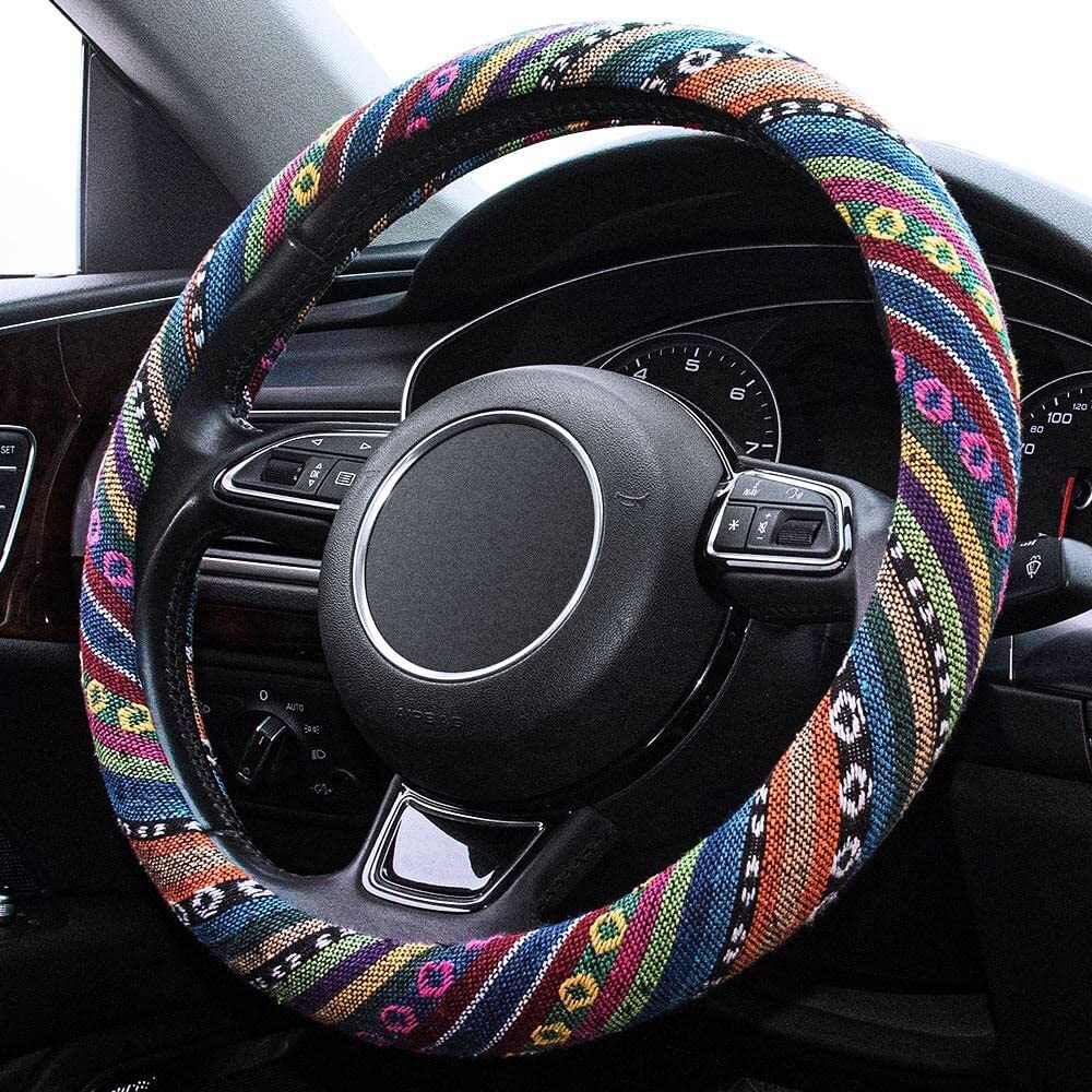 Limsas Boho Car Steering Wheel Cover  Elastic Microfiber Steering Wheel Covers For Women  Universal Fit 15 Inch Car Suv  Hippie Style Protector Cover  Anti-Slip  Breathable  Absorbing Sweat