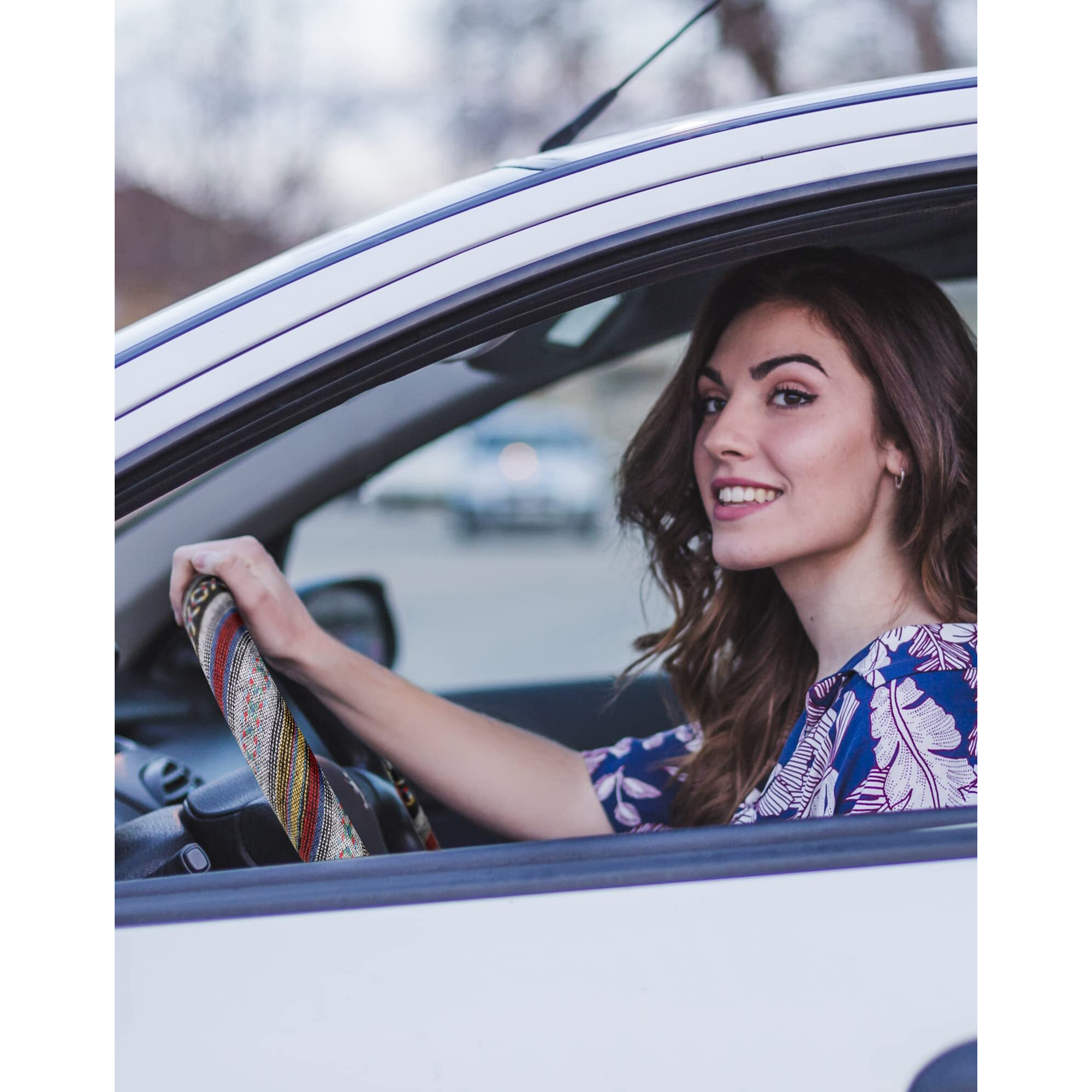 Seg Direct Boho Steering Wheel Cover With Baja Blanket Cloth  Ethnic Style Auto Wheel Cover Made Of Coarse Flax  Fits 14 1/2-15 1/4 Inches Car Wheel