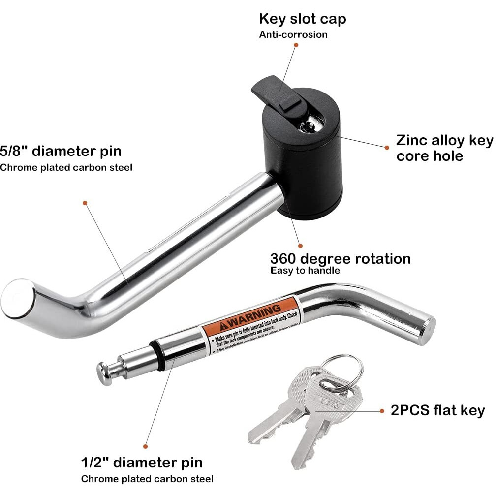 Czc Auto Hitch Receiver Pin Lock  Right Angle 1/2"" And 5/8"" Dual Pins For Class I Ii Iii Iv 1-1/4"" 2"" And 2-1/2"" Receiver  Compatible With Bike Rack Tray Ball Tow Rope For Trailer Truck Car Boat