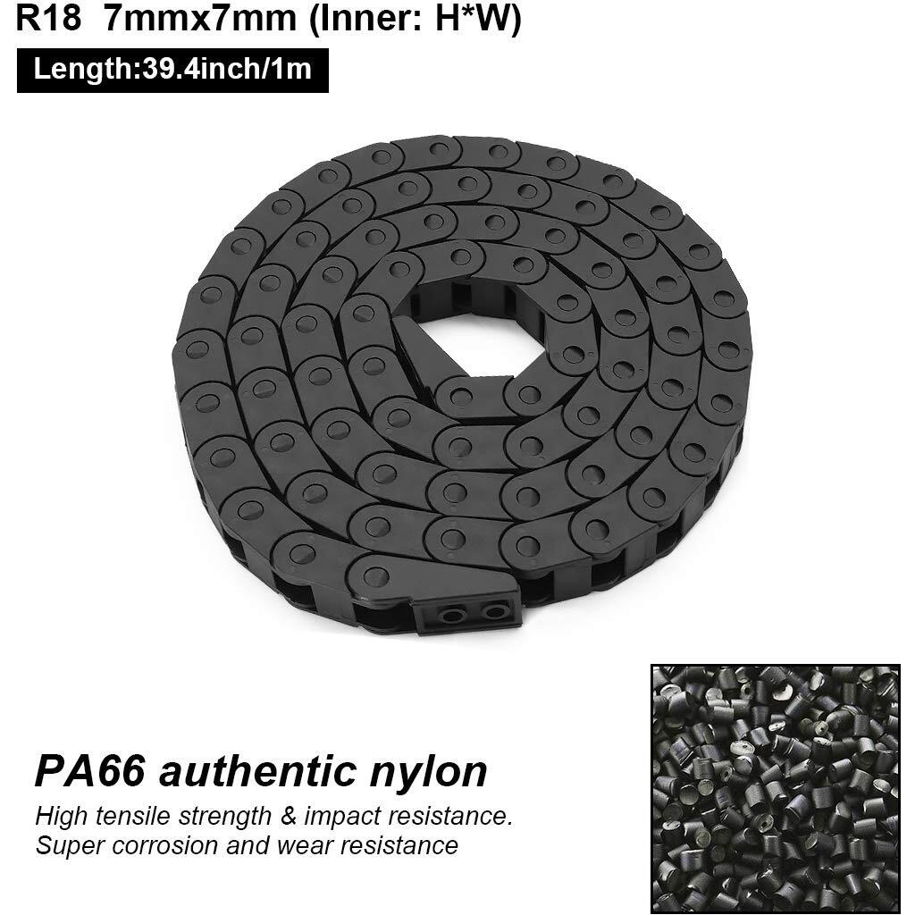 Lmioetool R18 7Mm X 7Mm(Inner H X Inner W) Black Plastic Cable Wire Carrier Drag Chain 1M Length For Cnc  With End Connectors - Bridge Type (Non-Openable)