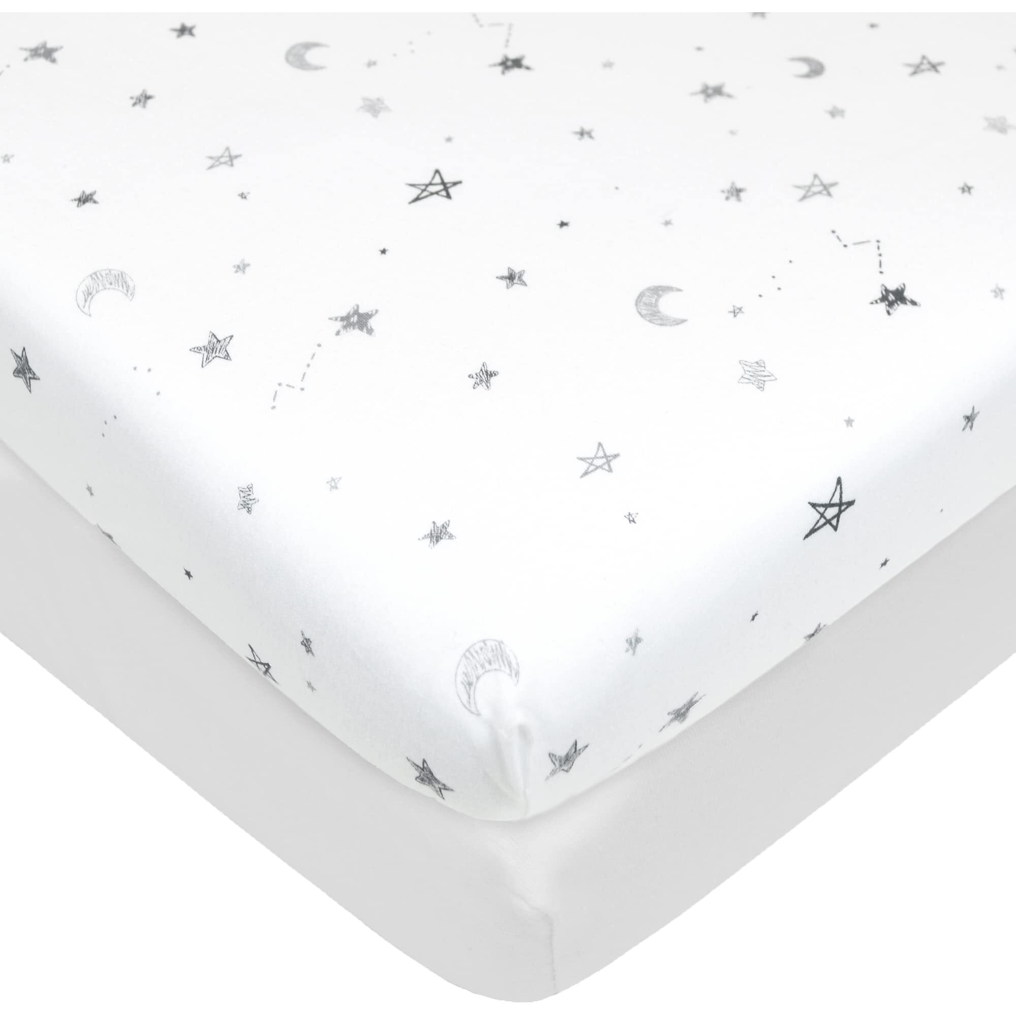 American Baby Company 2 Pack Printed 100% Natural Cotton Jersey Knit Fitted Pack N Play Playard Sheet  Gray Star And White  Soft Breathable  For Boys And Girls