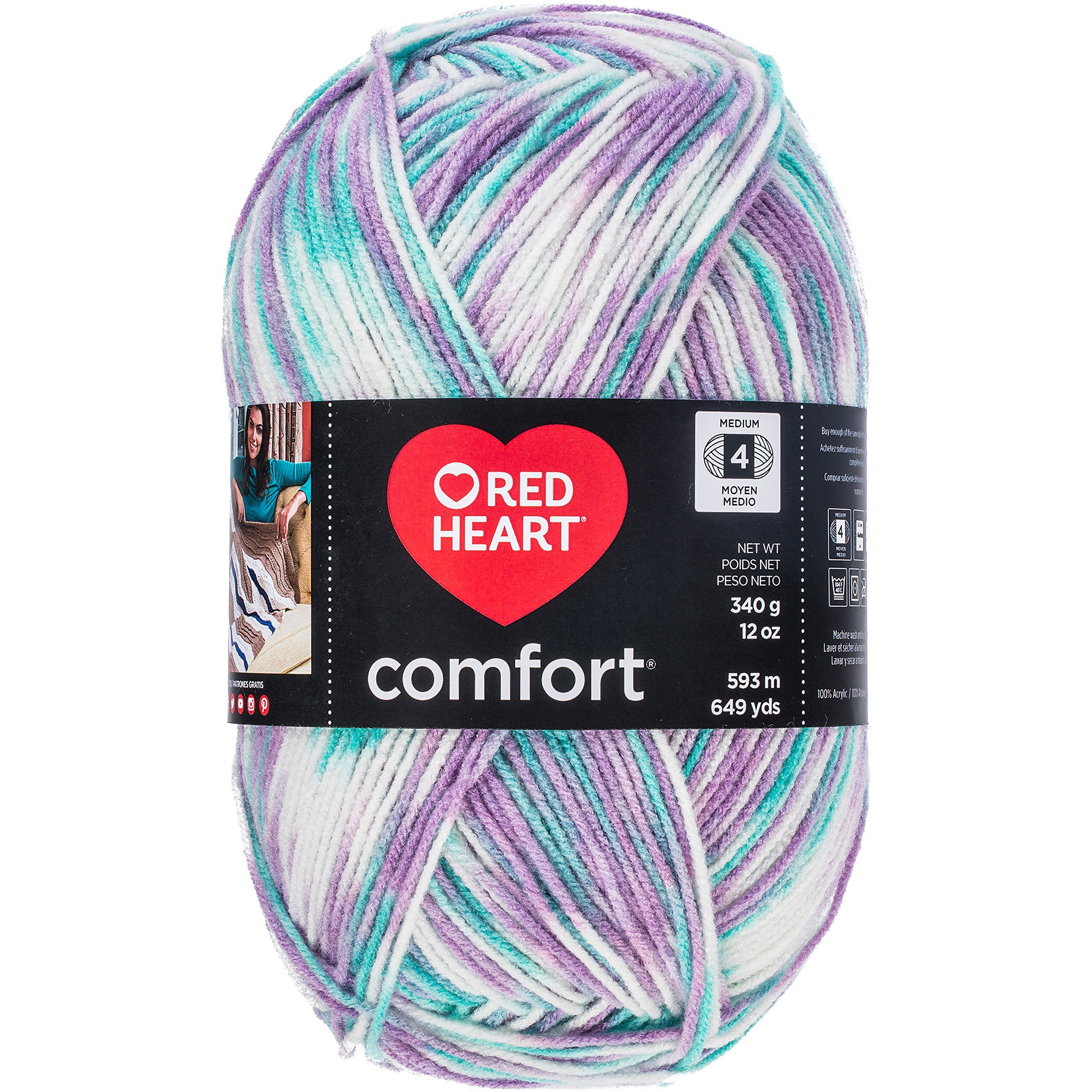 Red Heart Comfort Yarn-White  Violet & Mint  Violet Mint Print
