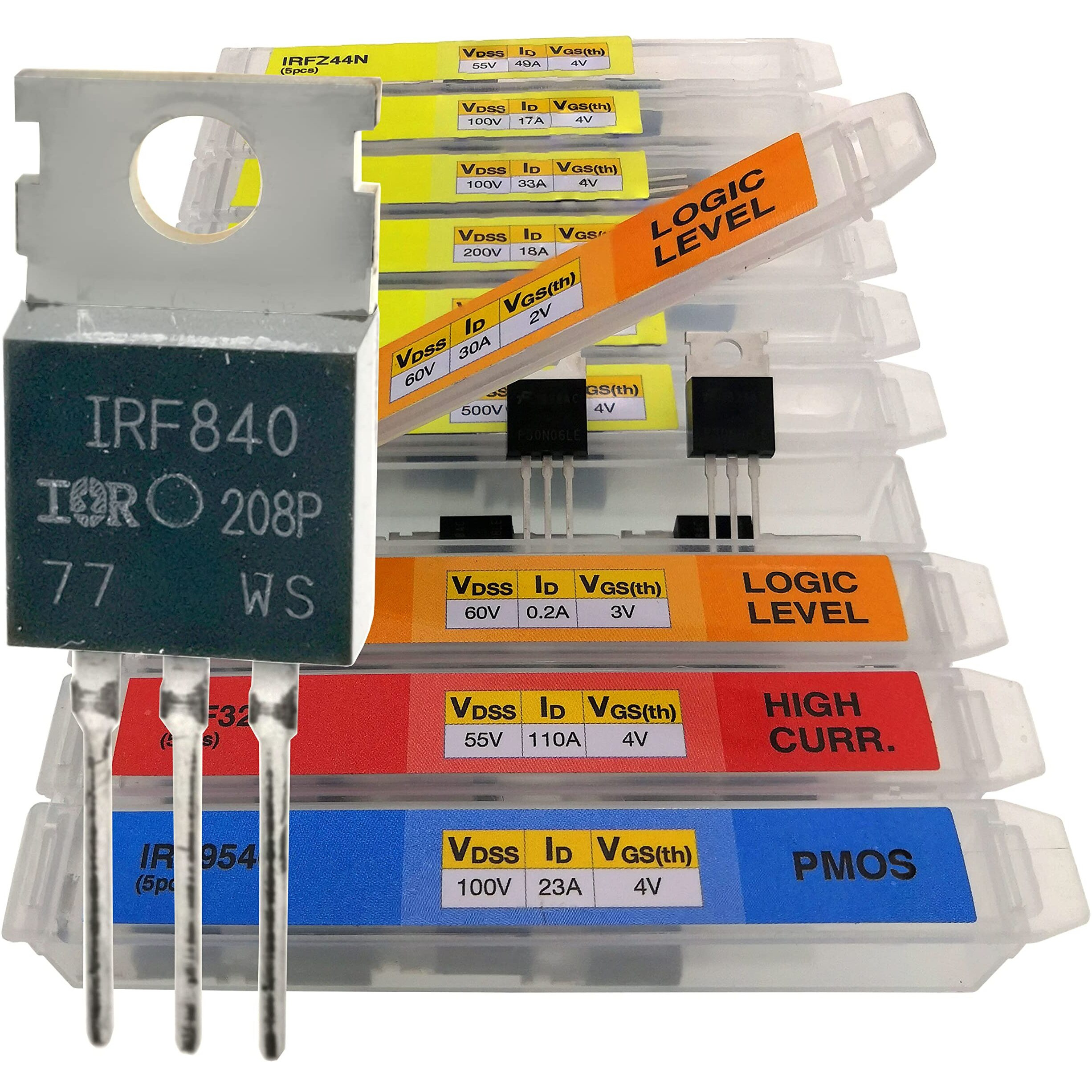Eeeee 10 Values 70 Pcs Logic Level Pmos Nmos Kit Mosfet Transistor Assortment Kit N Channel P Channel Mosfet Driver Irfz44N Irf530N Irf540N Irf640N Irf740 Irf840 Rfp30N06Le 2N7000 Irf3205 Irf9540