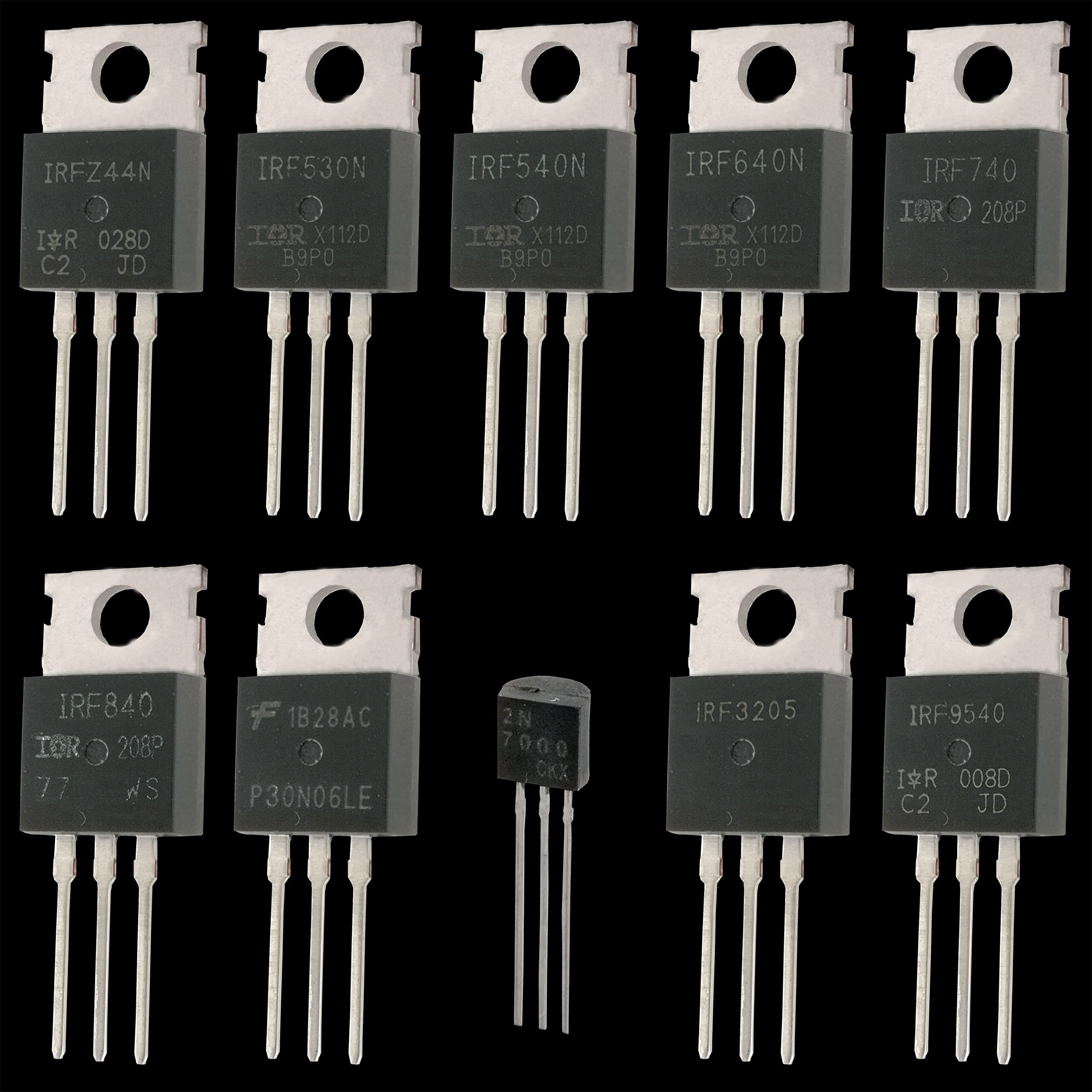 Eeeee 10 Values 70 Pcs Logic Level Pmos Nmos Kit Mosfet Transistor Assortment Kit N Channel P Channel Mosfet Driver Irfz44N Irf530N Irf540N Irf640N Irf740 Irf840 Rfp30N06Le 2N7000 Irf3205 Irf9540