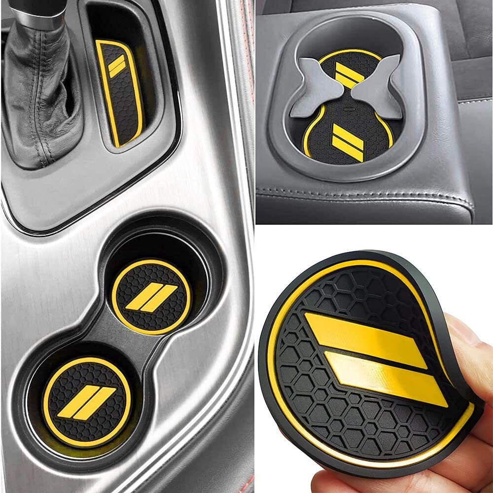 Auprite Anti Dust Mats For Dodge Challenger Accessories 2015 2016 2017 2018 2019 2020 2021 2022 2023 Custom Fits Cup Holder Liners Mats Door Pocket Center Console Liners  11Pcs/Kit (Yellow)