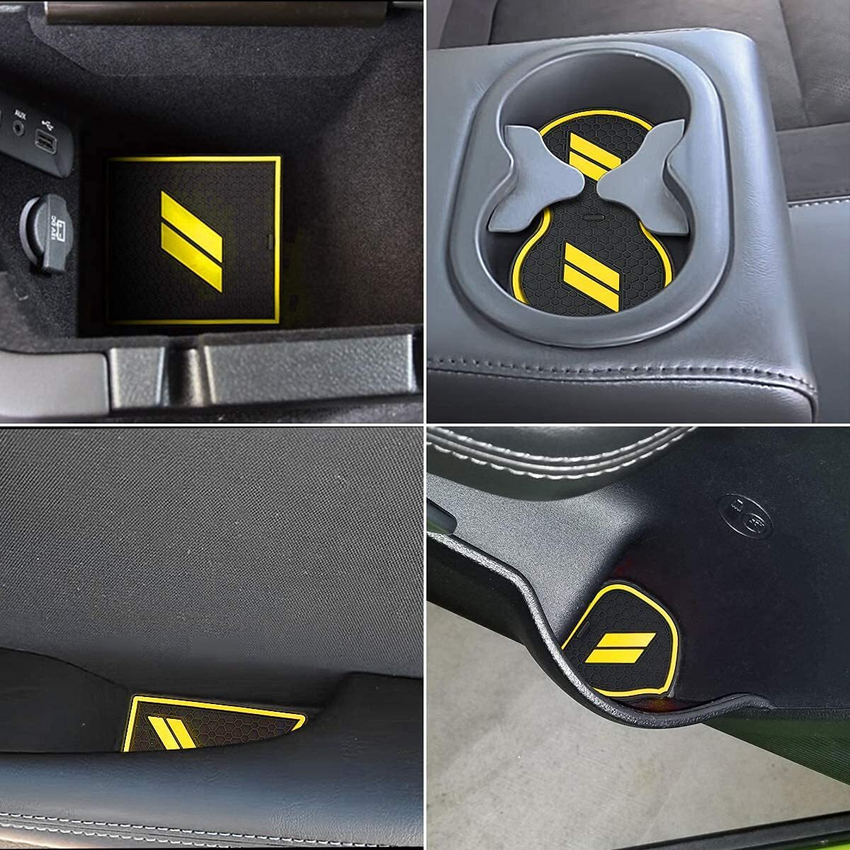 Auprite Anti Dust Mats For Dodge Challenger Accessories 2015 2016 2017 2018 2019 2020 2021 2022 2023 Custom Fits Cup Holder Liners Mats Door Pocket Center Console Liners  11Pcs/Kit (Yellow)