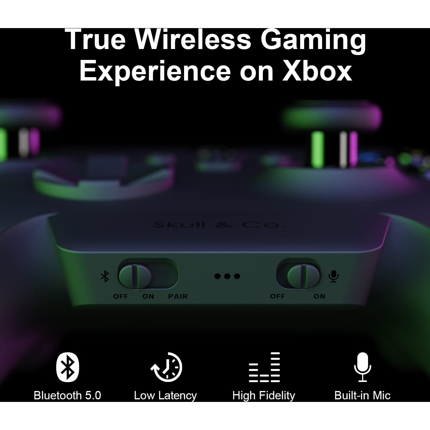 Skull & Co. Audiobox Bluetooth 5.0 Wireless Audio Transmitter Adapter Low Latency For Xbox (Xb1/Xsx/Xss/Elite2) Controllers- Black