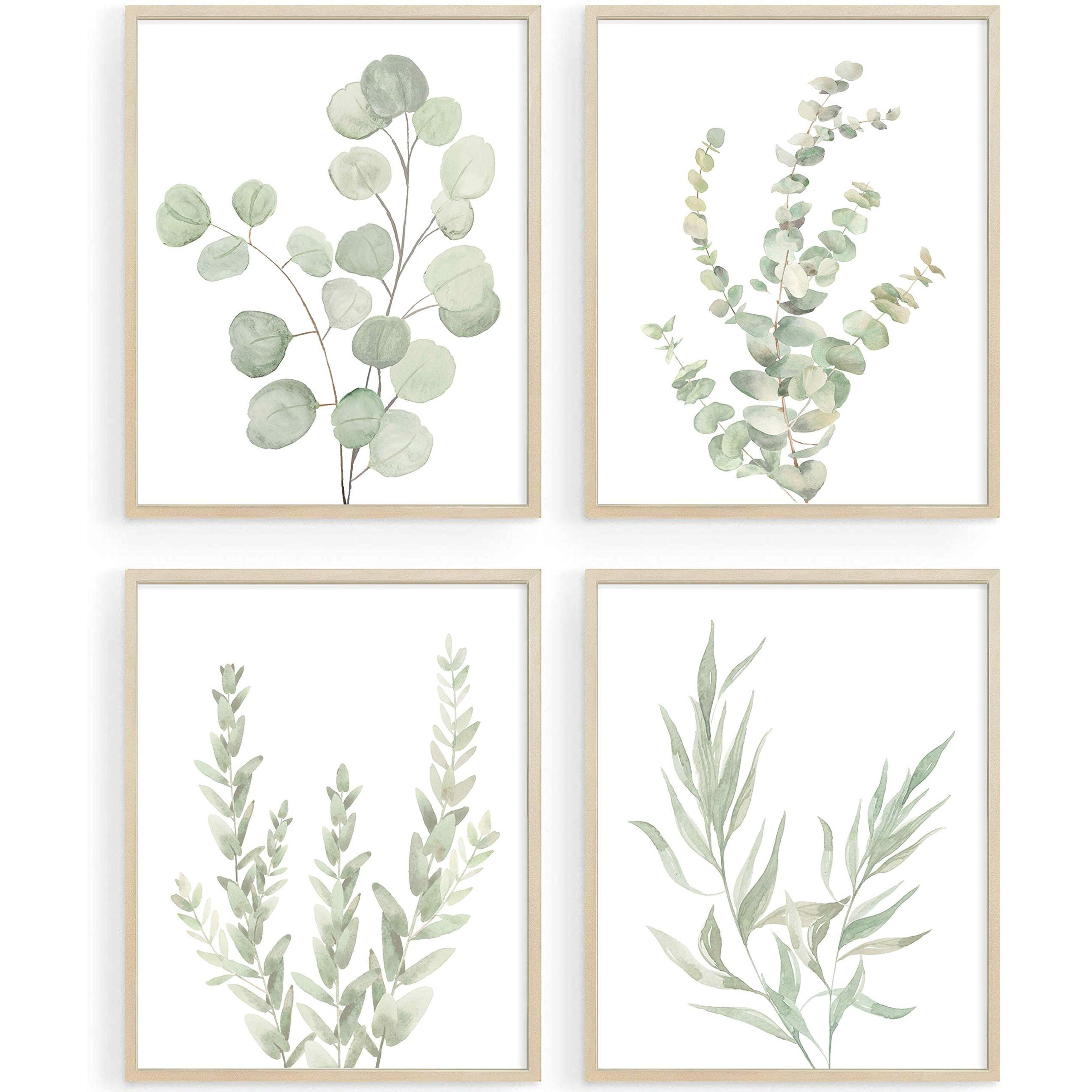 Howwii Botanical Boho Bathroom Decor Wall Art Prints  Unframed Sage Green Plants Decor For Bedroom|Office  Minimalist Eucalyptus Leaves Watercolor Art Prints  Set Of 4 Pictures  8"&quotX10"" No Frames