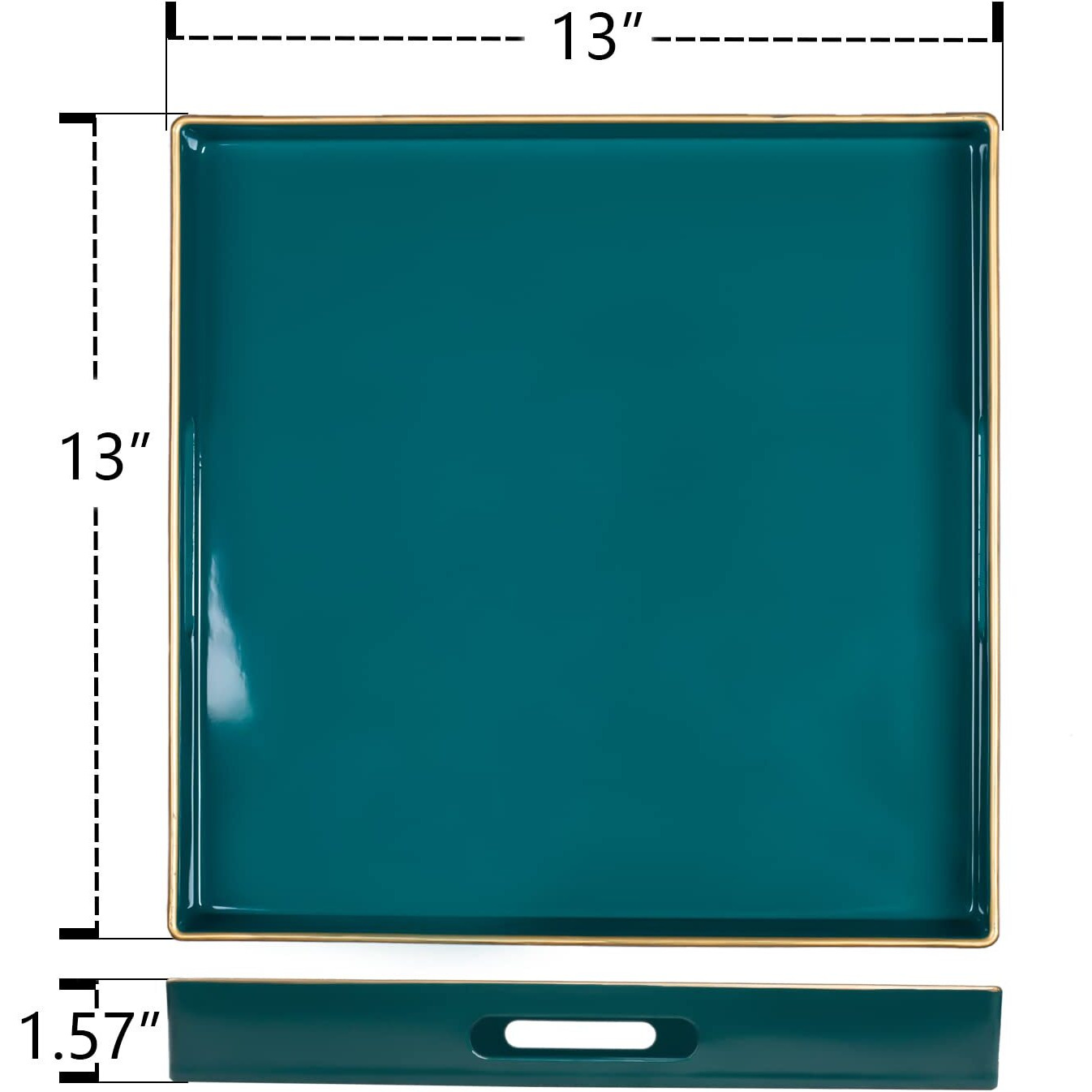 Maoname Decorative Tray  Green Serving Tray With Handles  Coffee Table Tray  Square Plastic Tray For Ottoman  Bathroom  Kitchen  13"&quotX13"&quotX1.57""