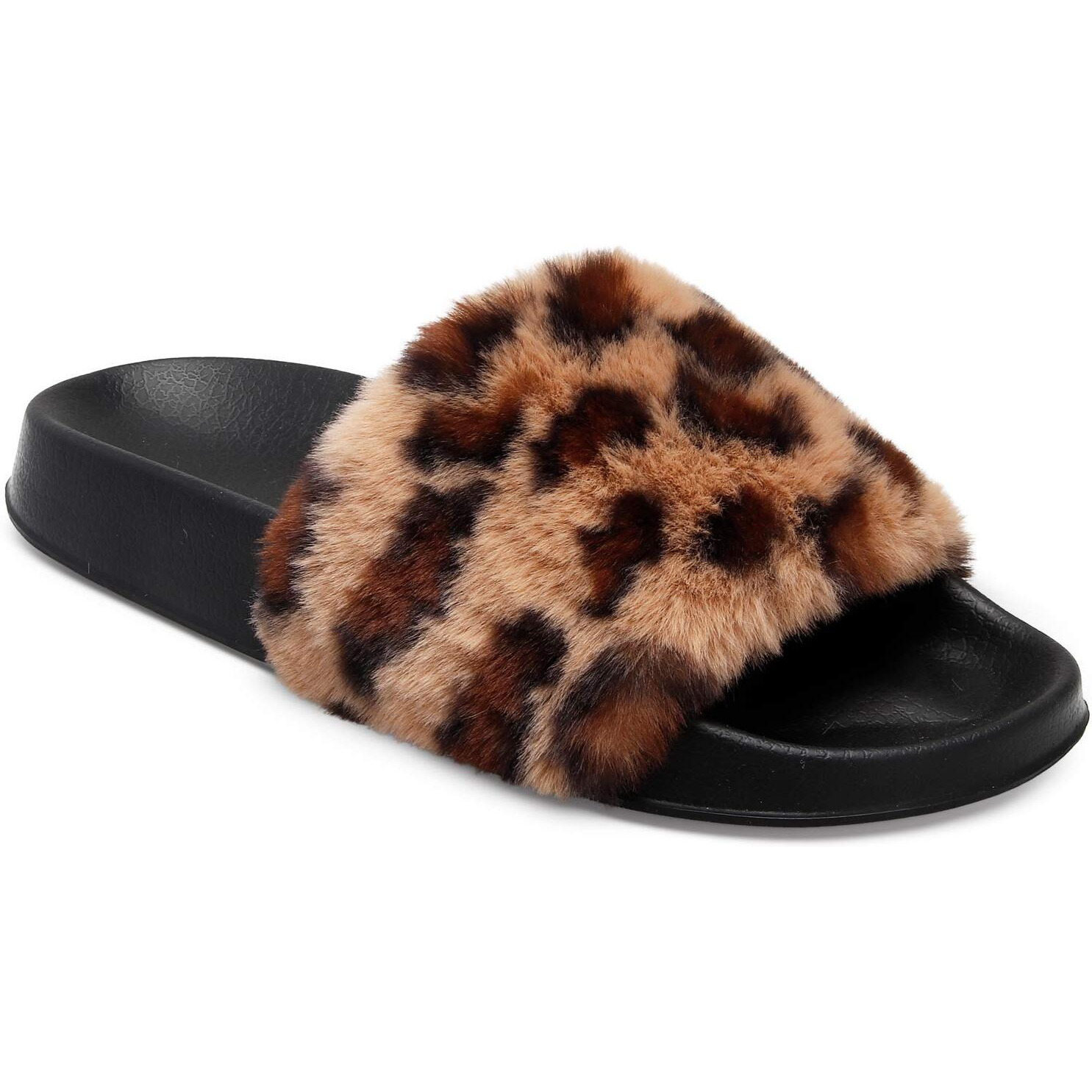 Furry Slippers For Womens Indoor Outdoor Open Toe House Casual Flat Fur Slides Sandals 9.5