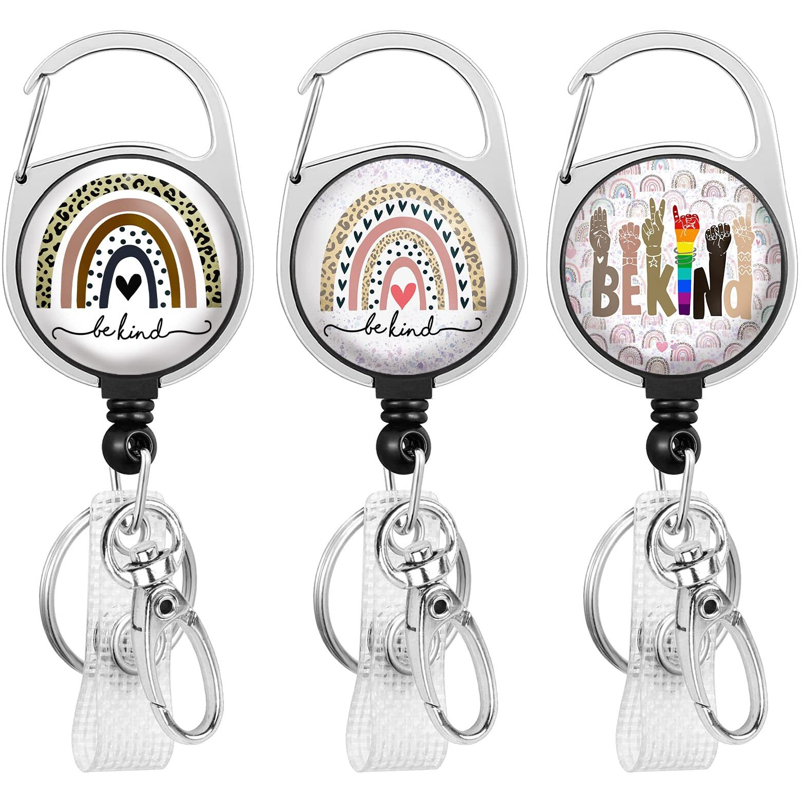 3 Pieces Rainbow Badge Reel Retractable Heavy Duty With 360